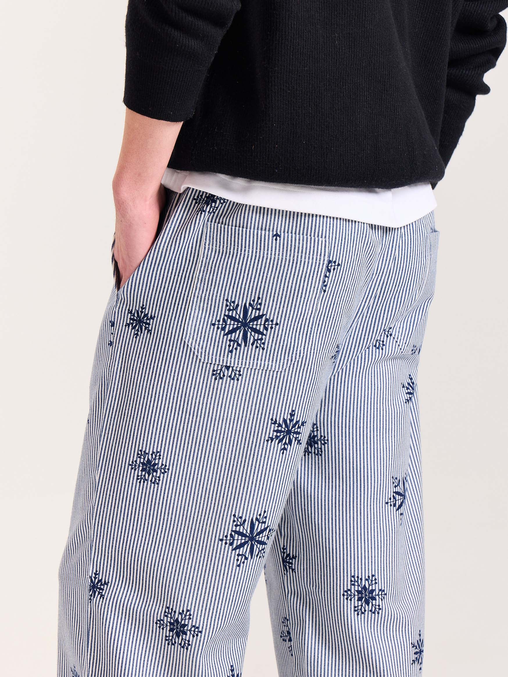 Dark Blue Striped Snowflake Pull-on Pants - Image 7