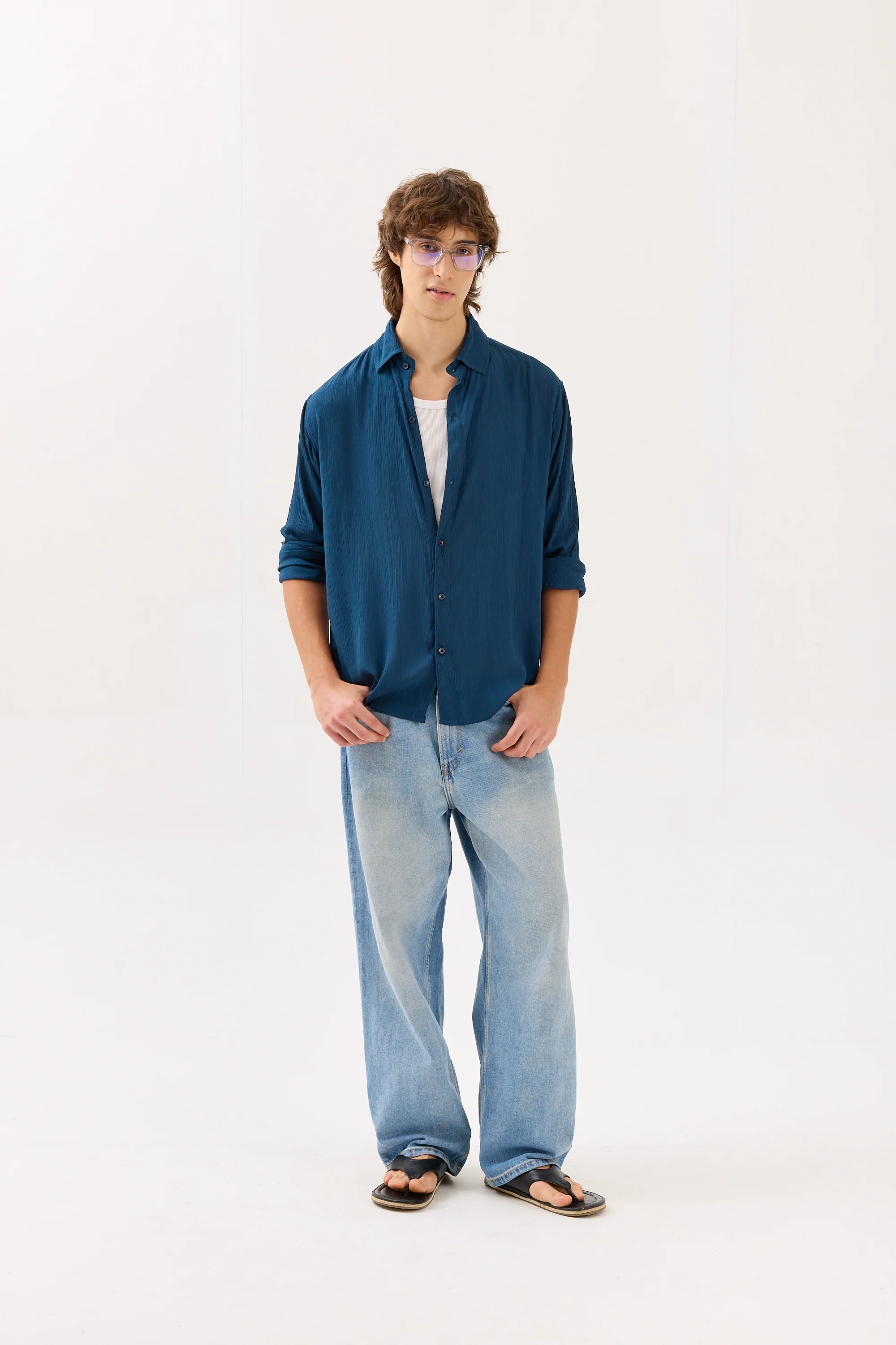 Dark Blue Wrinkled Shirt