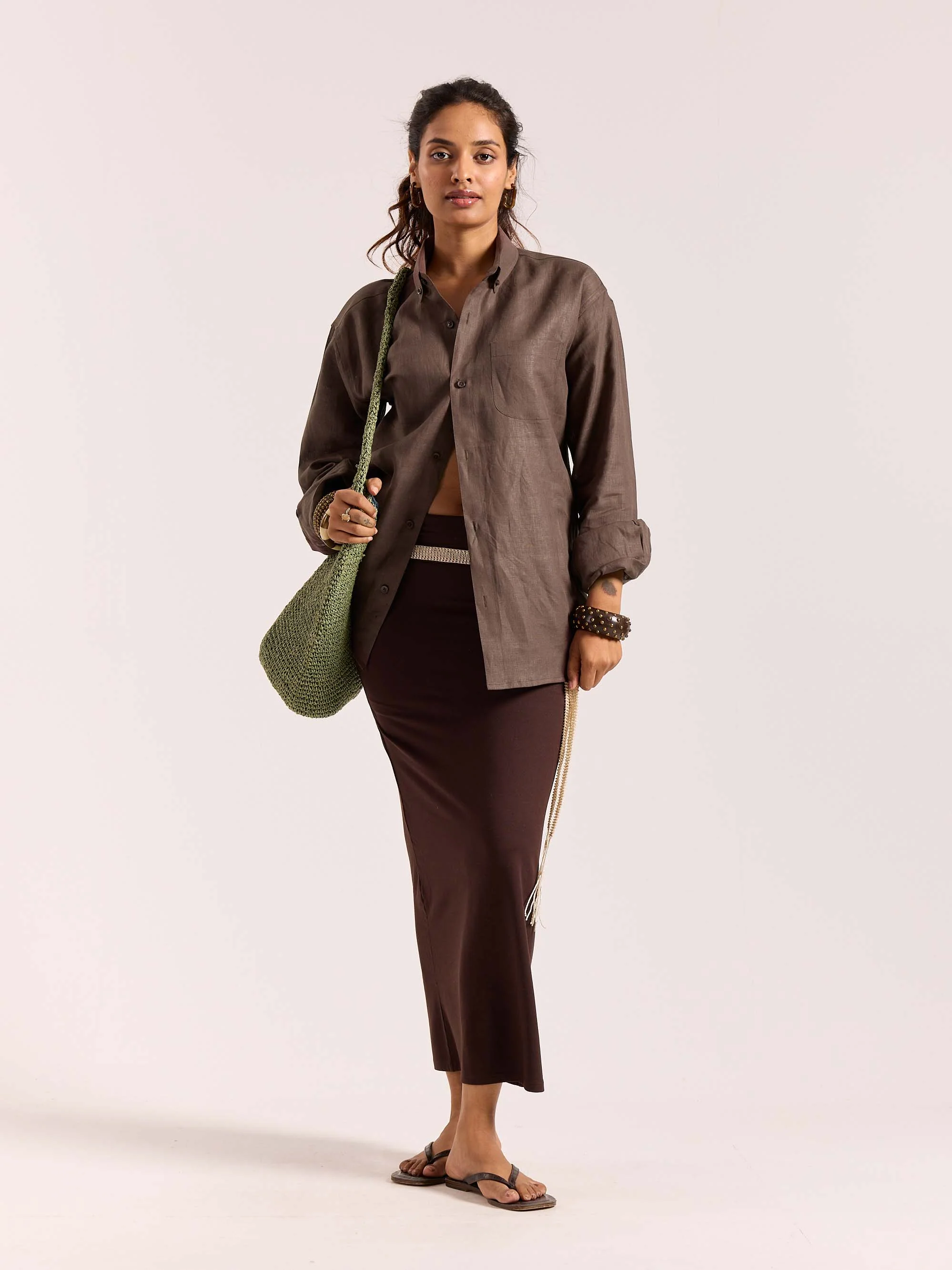 Dark Brown 60s Lea Linen Shirt - Image 2