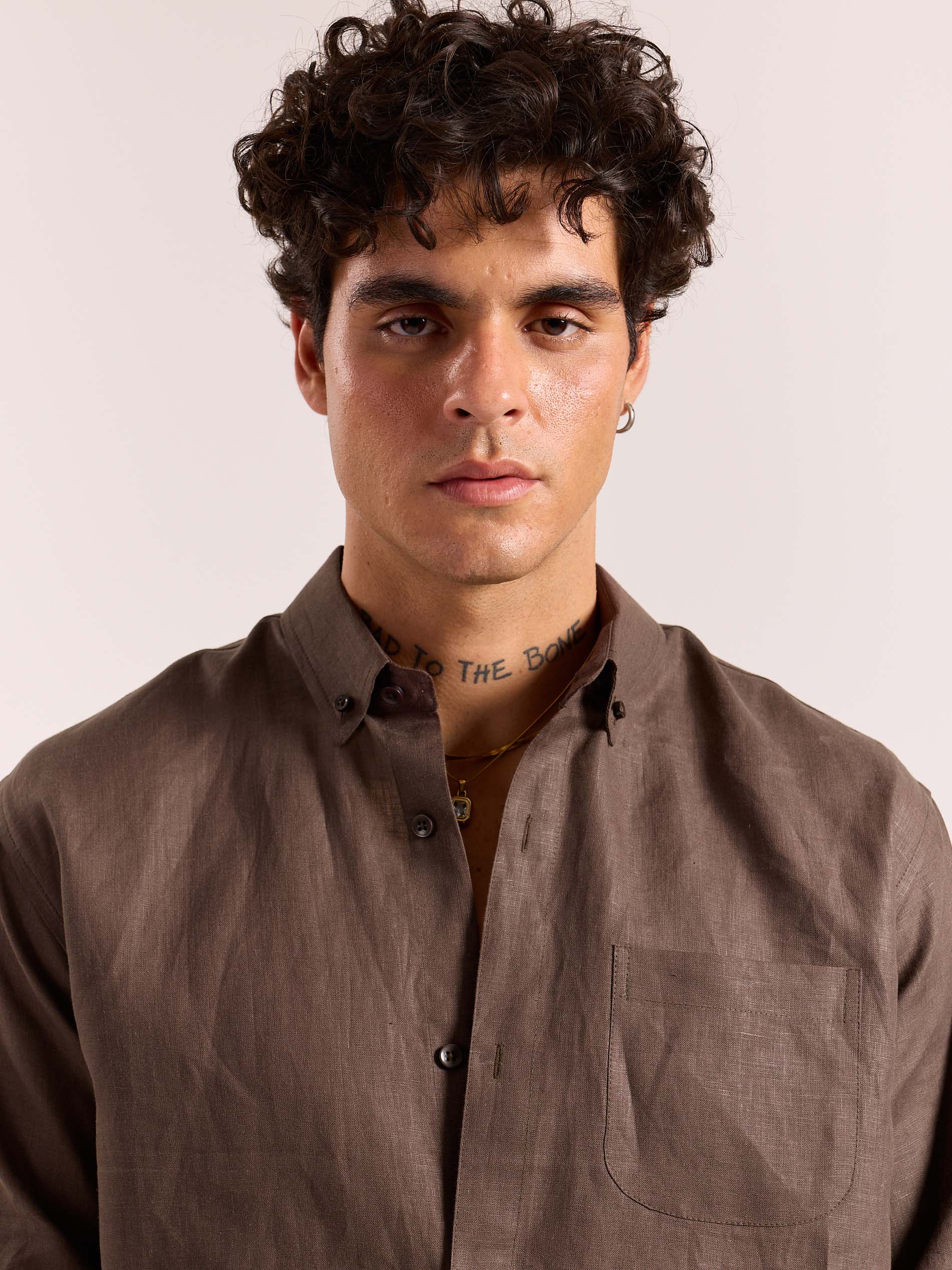 Dark Brown 60s Lea Linen Shirt - Image 6
