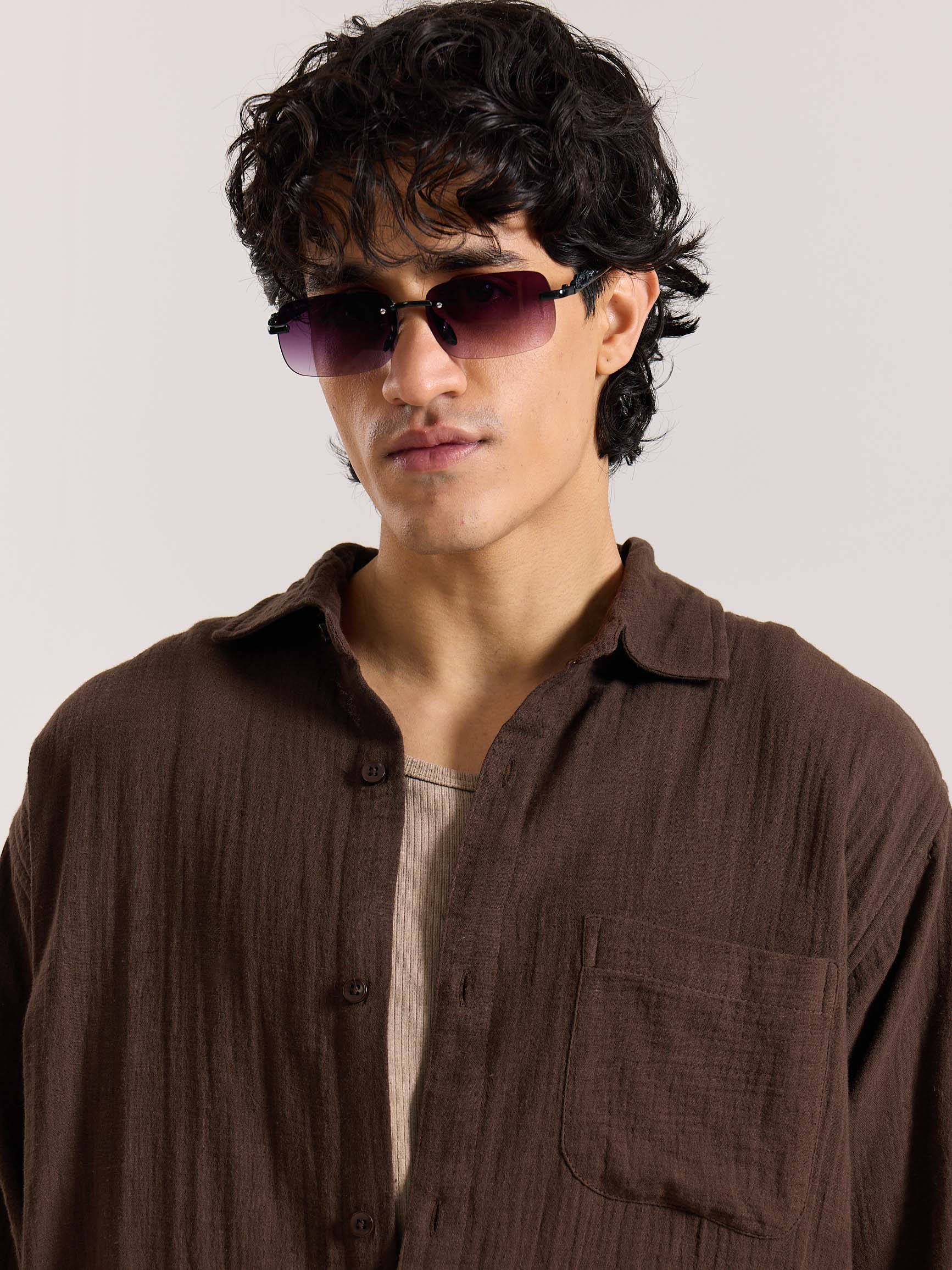 Dark Brown Gauze Holiday Shirt - Image 3