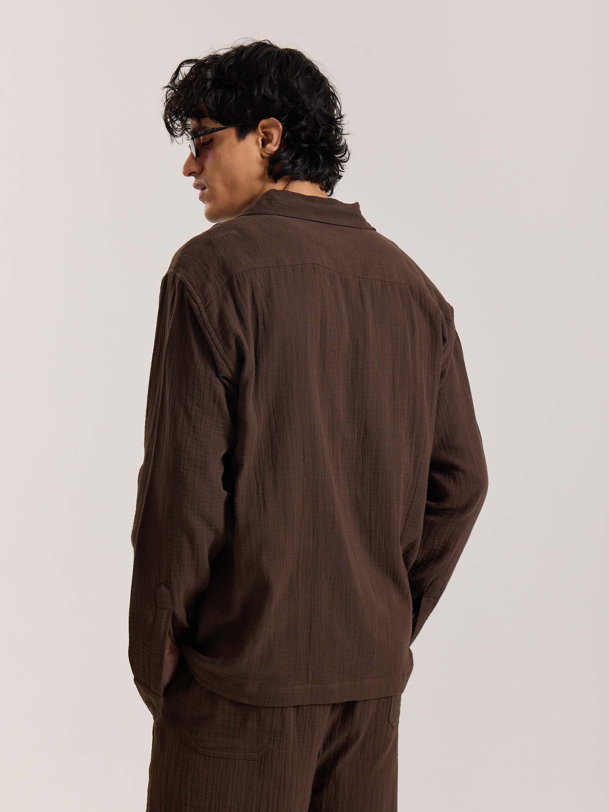 Dark Brown Gauze Holiday Shirt - Image 6