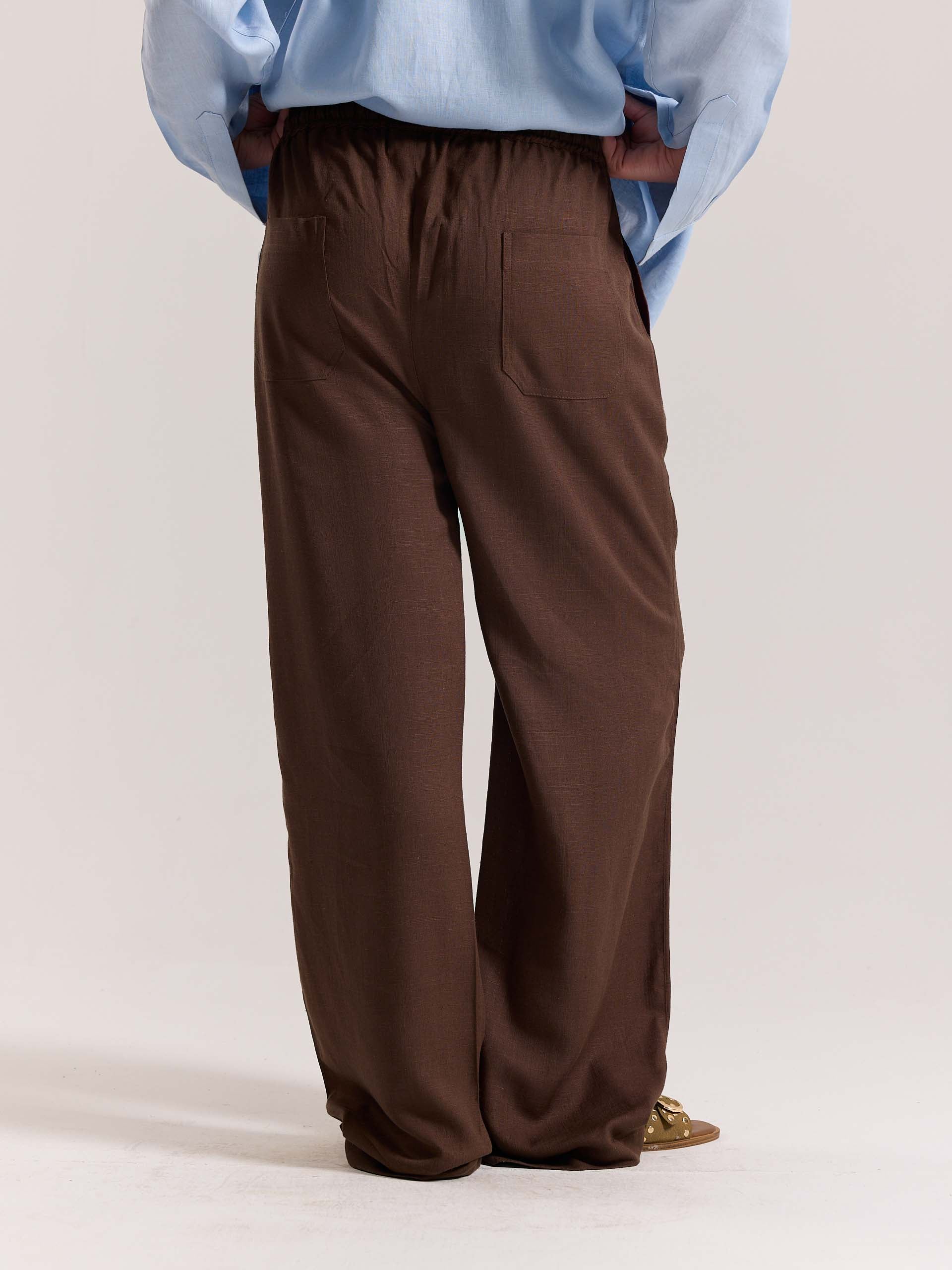 Dark Brown Linen Pull-on Pants - Image 8
