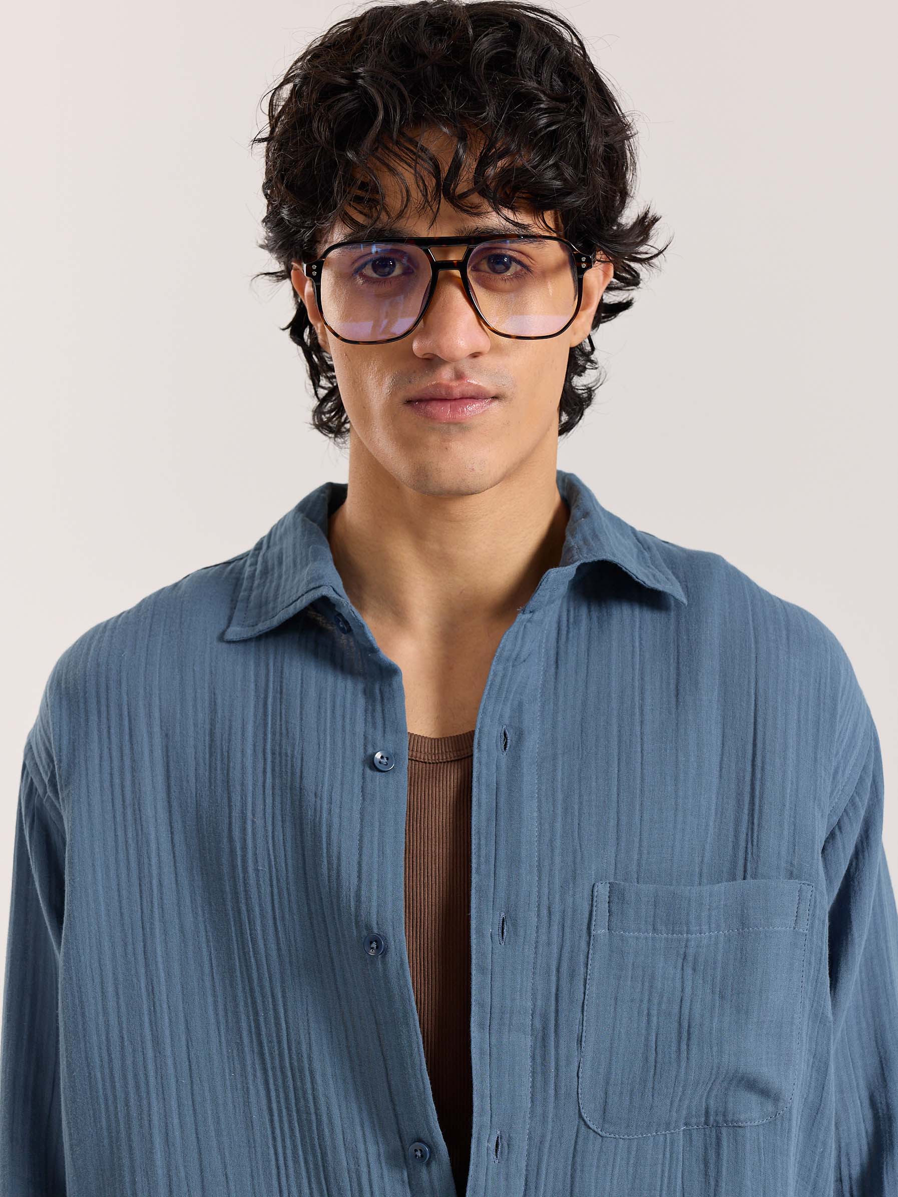 Dark Dusty Blue Gauze Holiday Shirt ( Pre-Order ) - Image 3