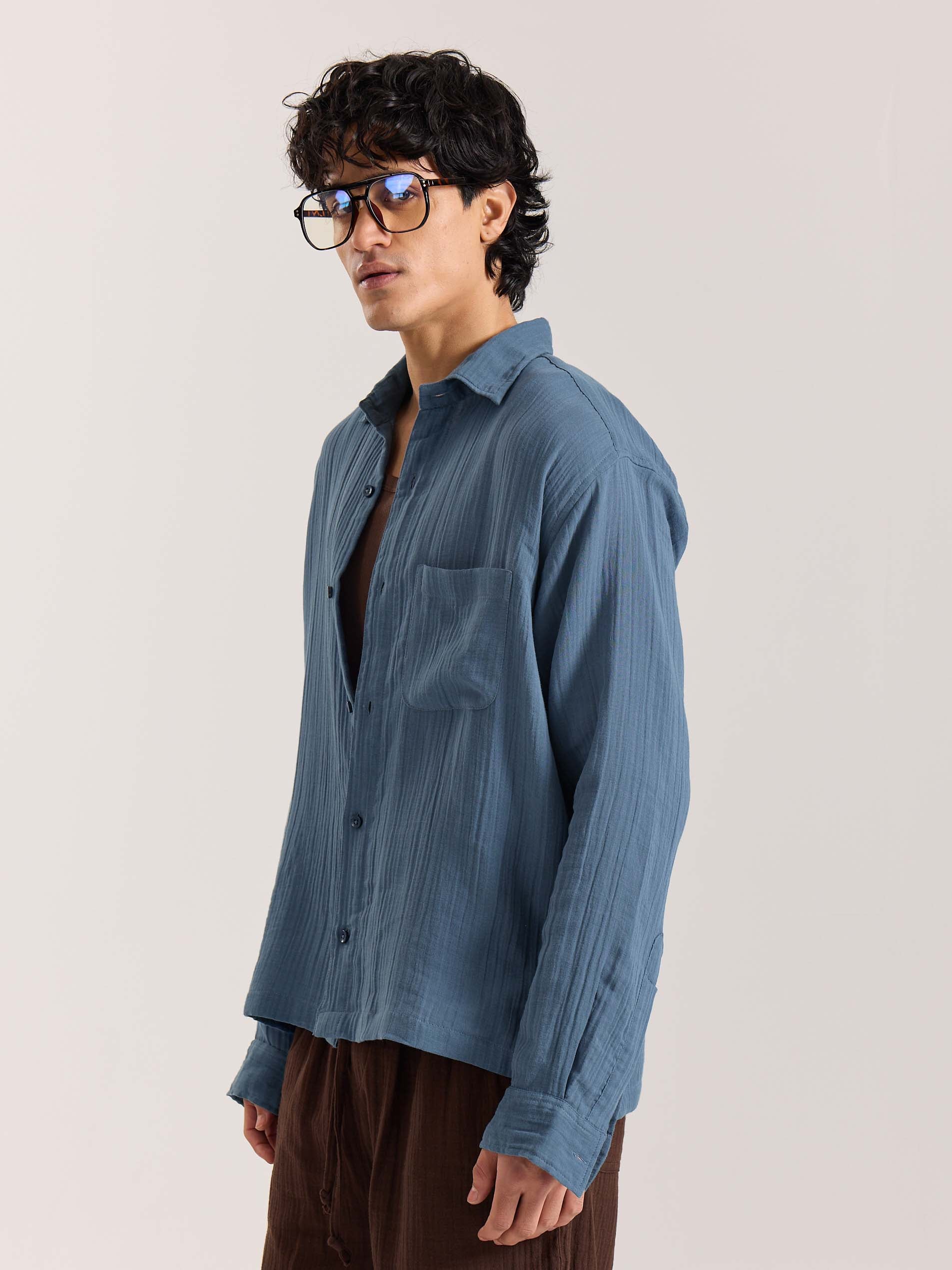 Dark Dusty Blue Gauze Holiday Shirt ( Pre-Order ) - Image 4