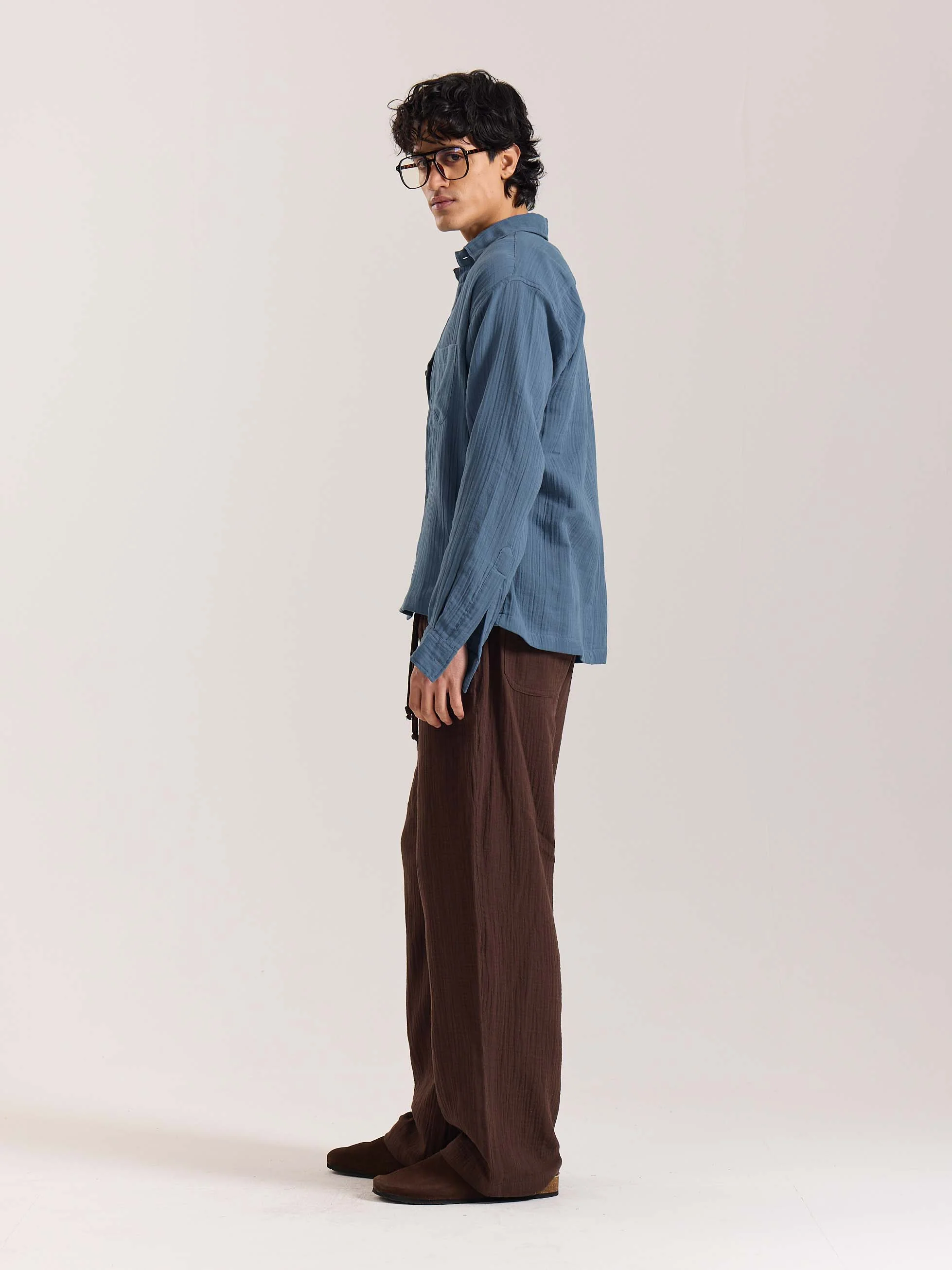 Dark Dusty Blue Gauze Holiday Shirt ( Pre-Order ) - Image 5