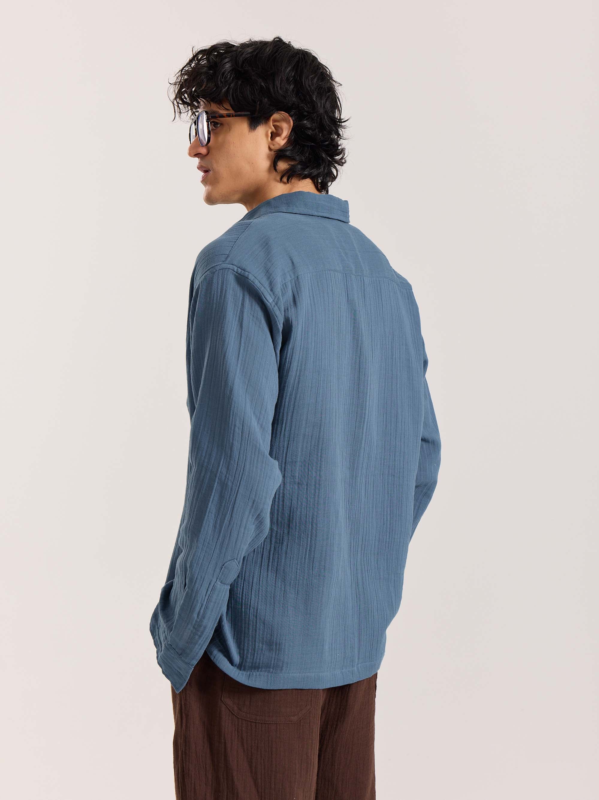 Dark Dusty Blue Gauze Holiday Shirt ( Pre-Order ) - Image 6