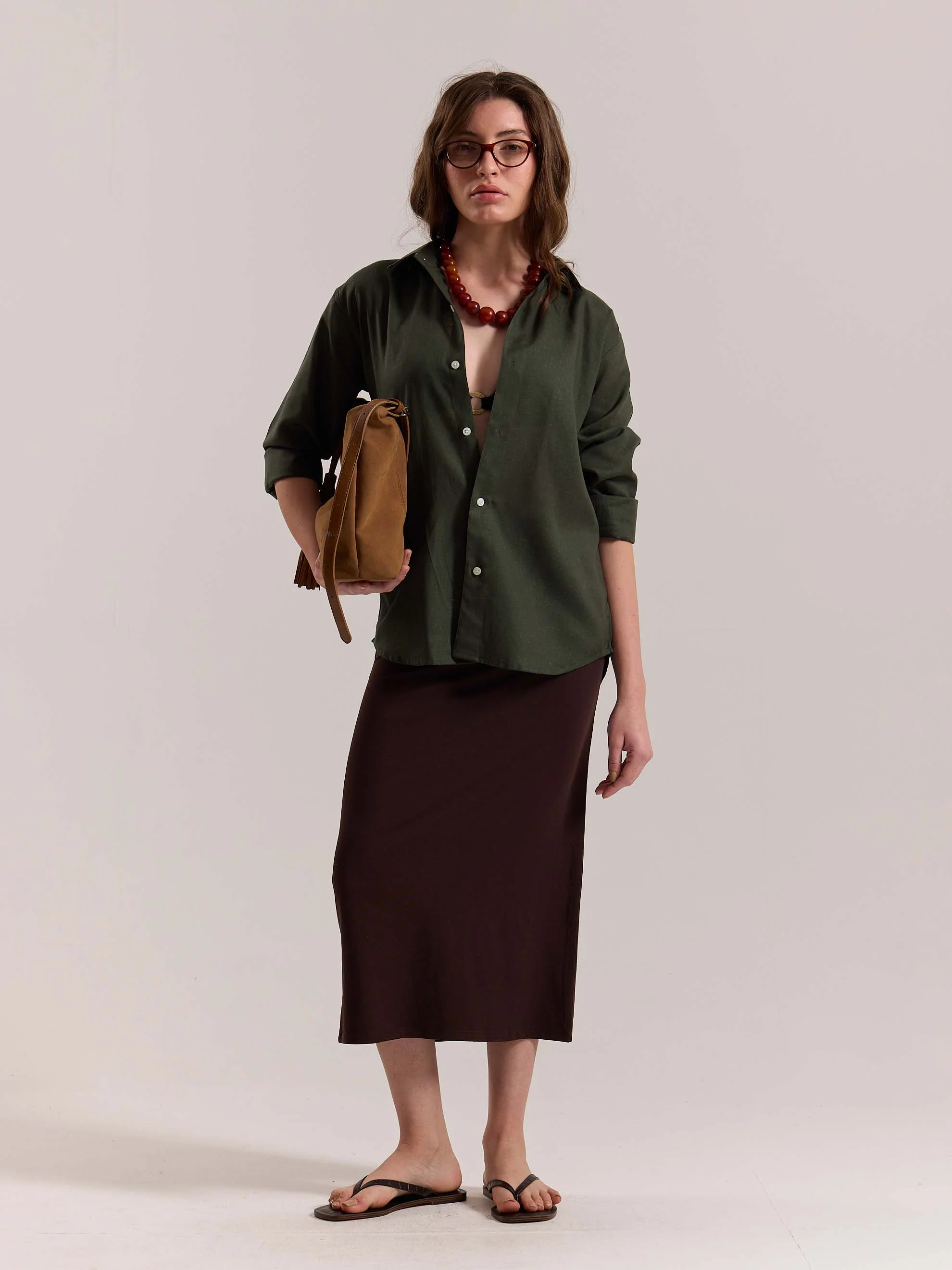 Dark Green Linen-blend Shirt (Pre-Order) - Image 2