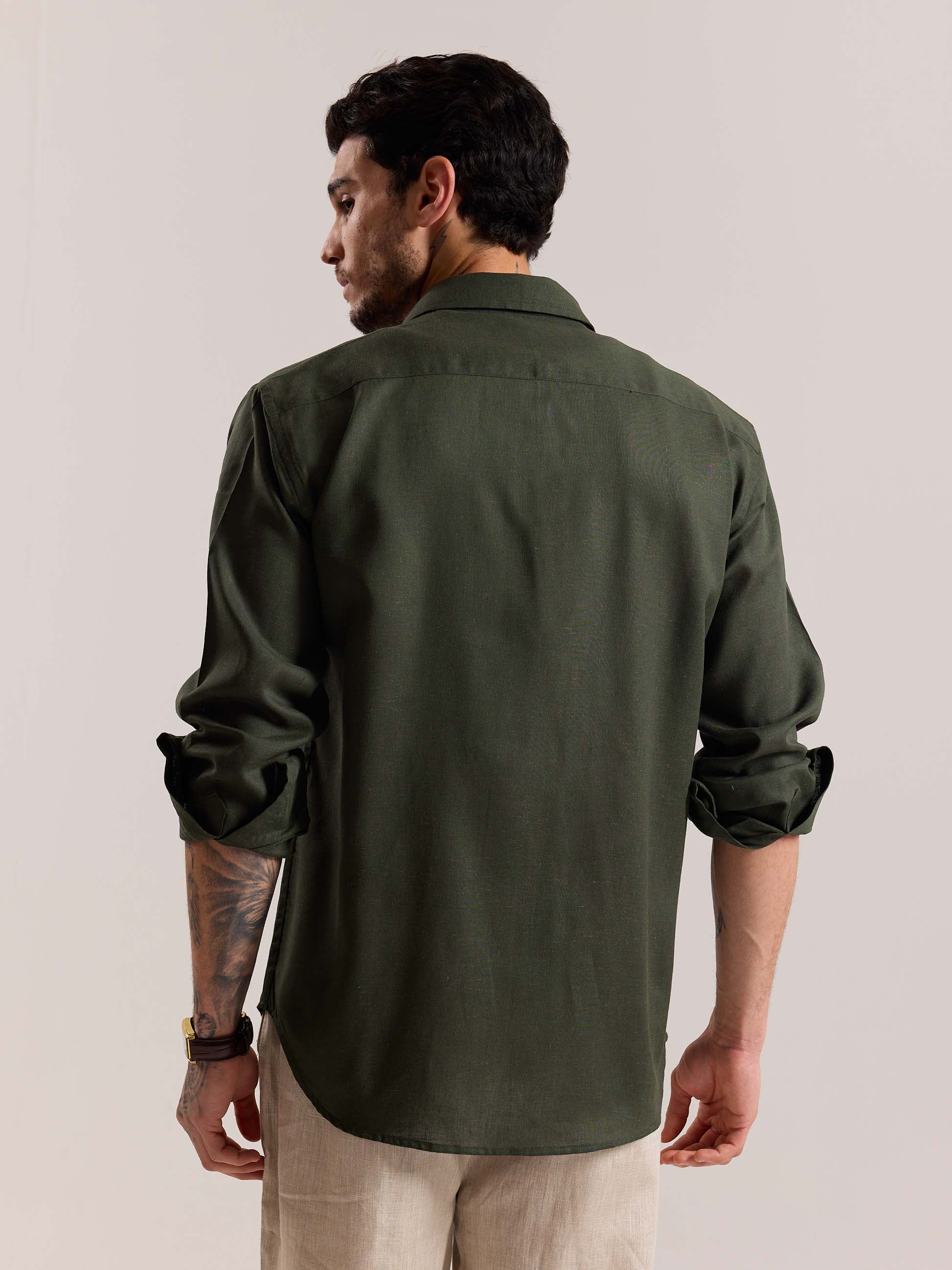 Dark Green Linen-blend Shirt (Pre-Order) - Image 8