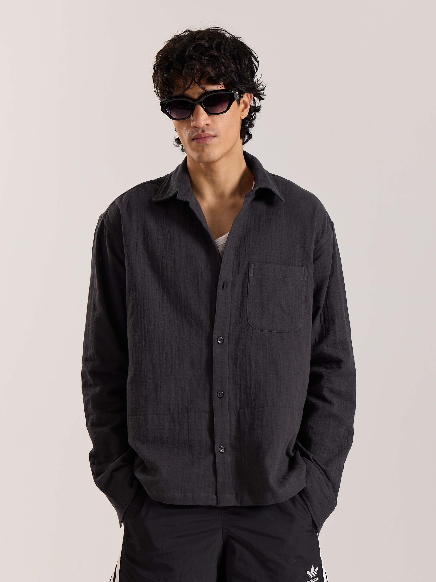 Dark Grey Gauze Holiday Shirt - Image 2