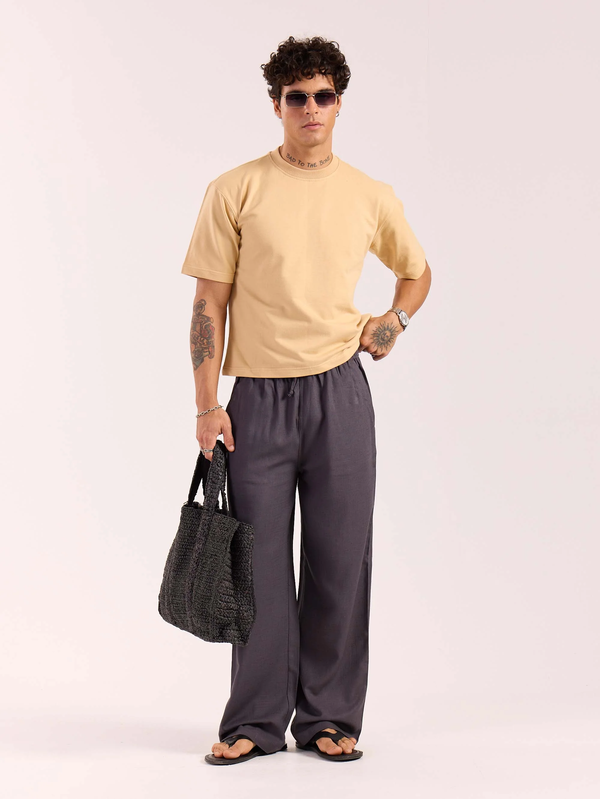 Dark Grey Linen Pull-on Pants