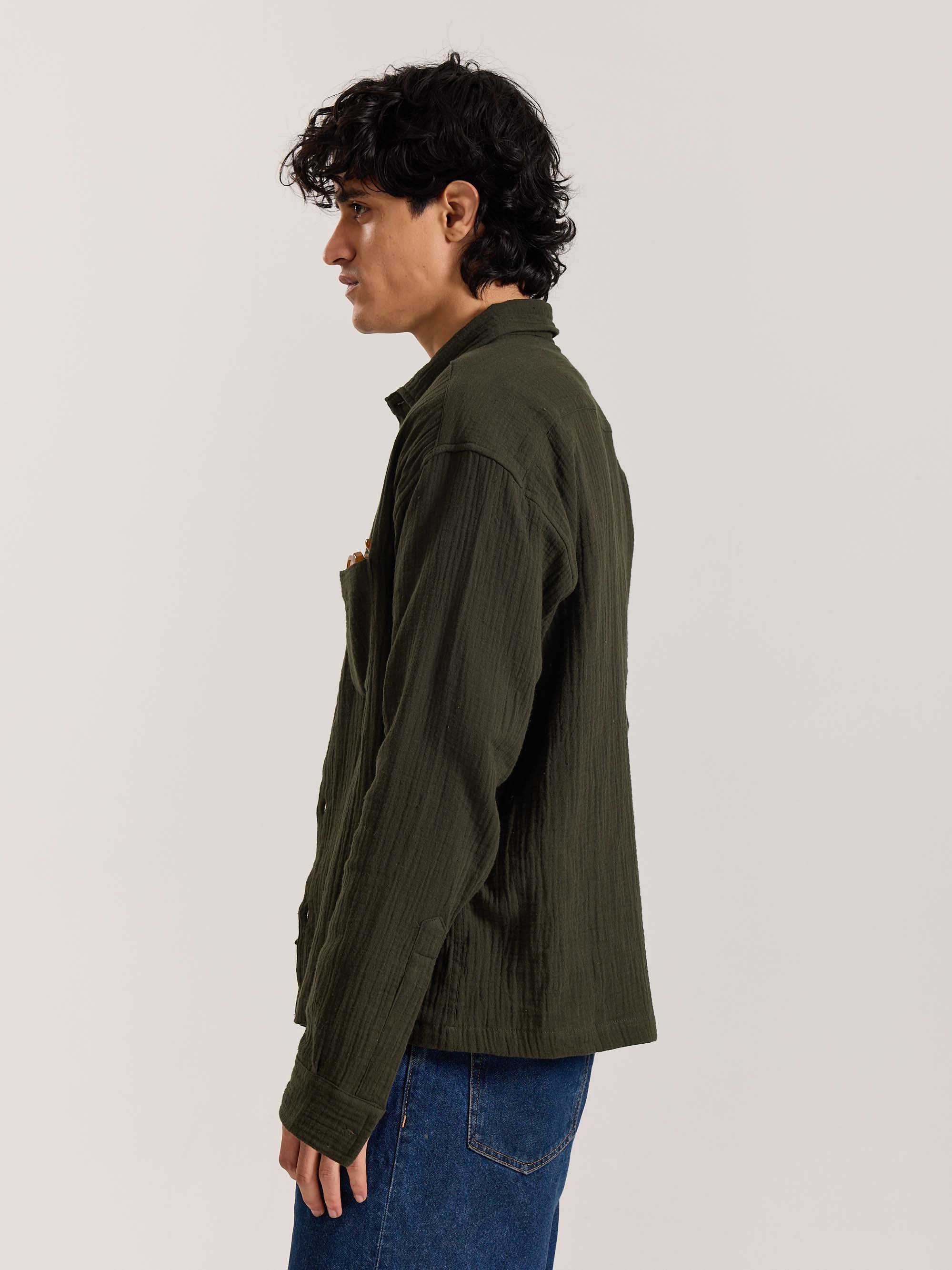 Dark Olive Gauze Holiday Shirt - Image 5