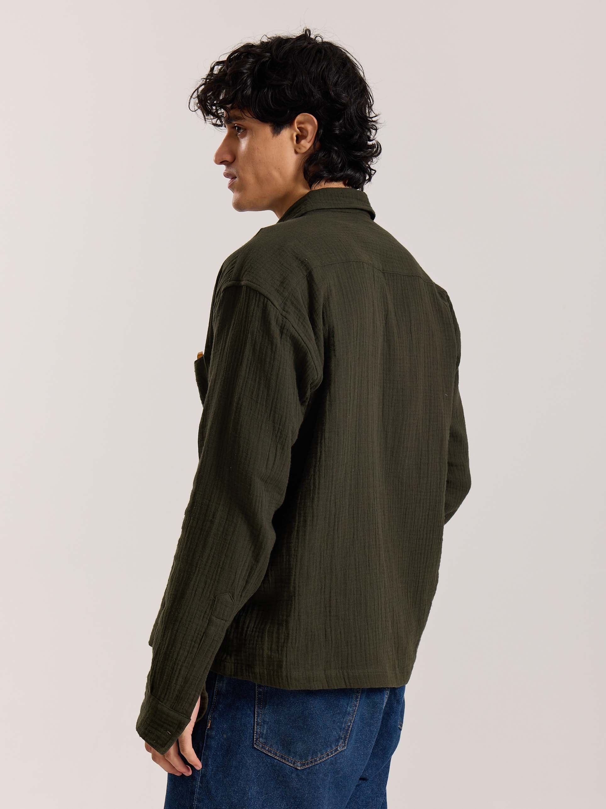 Dark Olive Gauze Holiday Shirt - Image 6