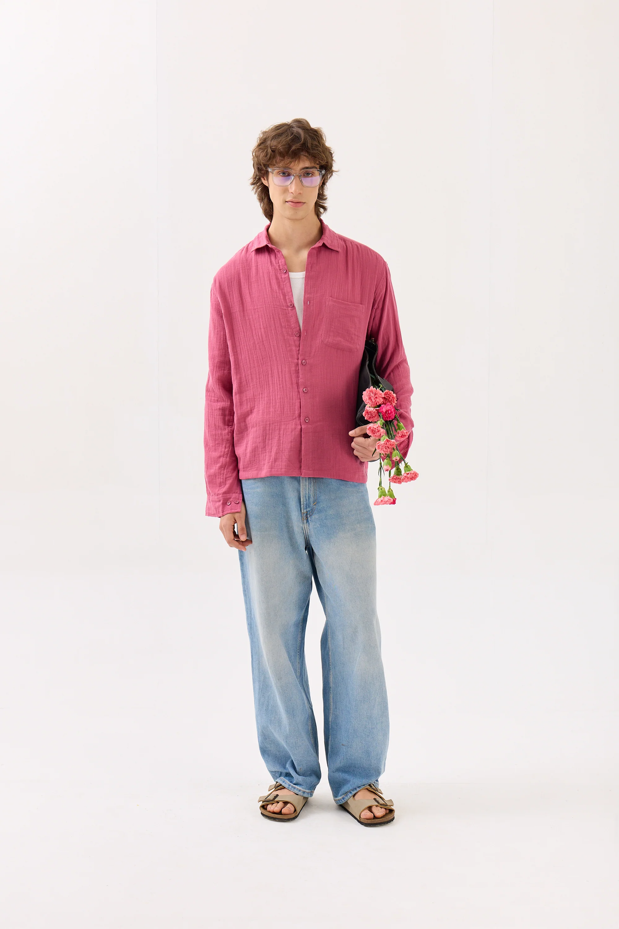 Dark Pink Gauze Holiday Shirt