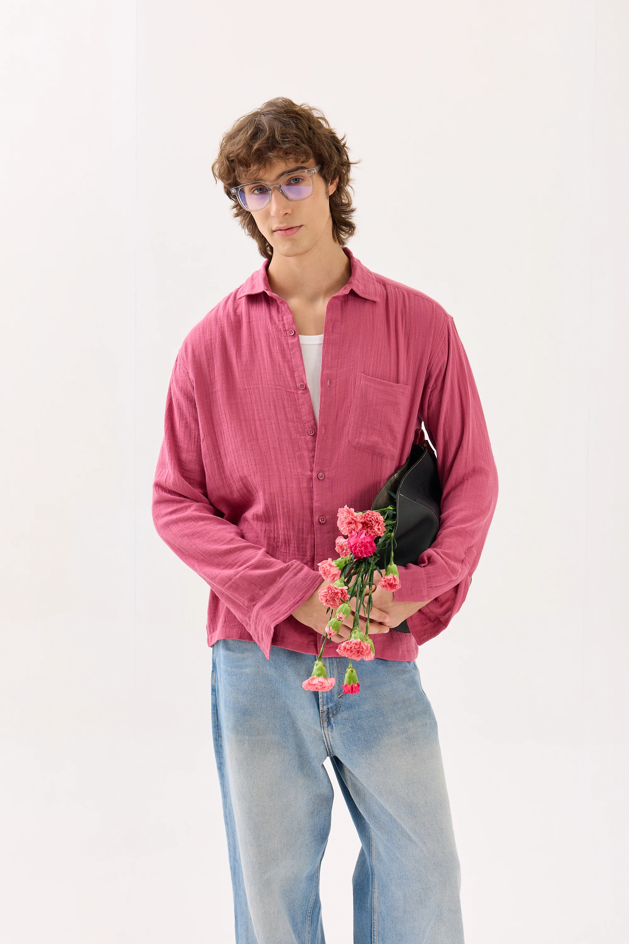 Dark Pink Gauze Holiday Shirt - Image 2