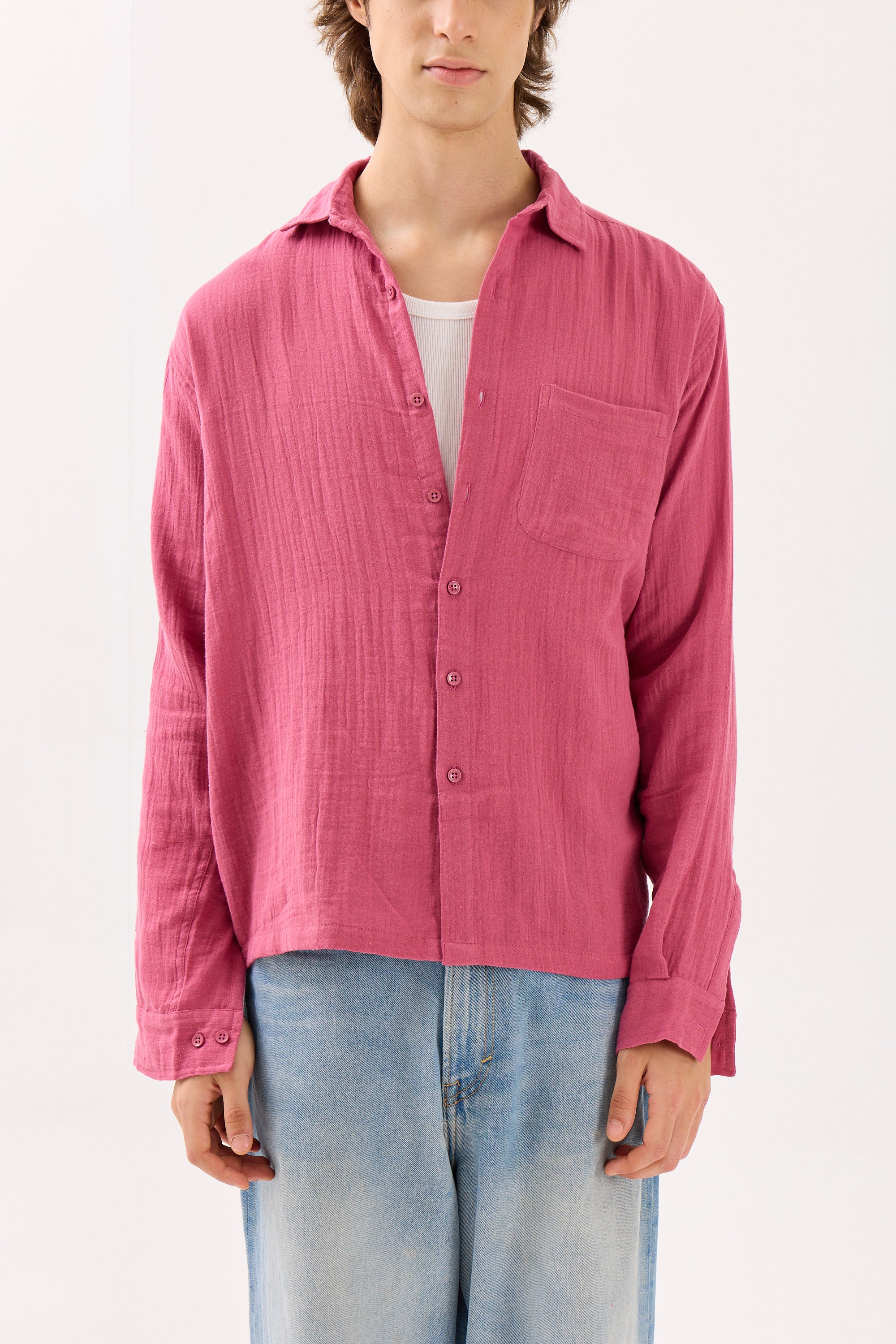 Dark Pink Gauze Holiday Shirt - Image 3
