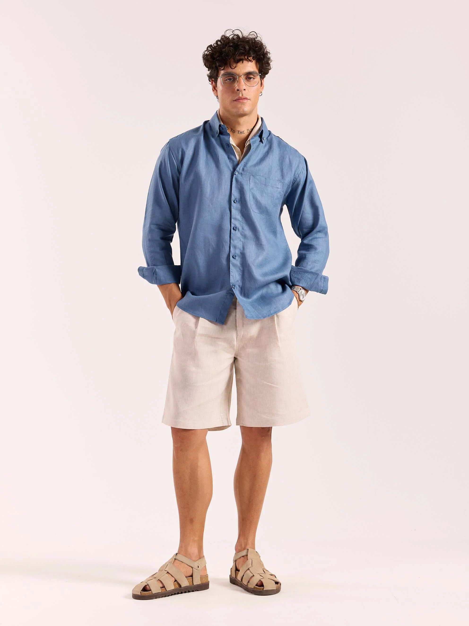 Dusty Blue 60s Lea Linen Shirt
