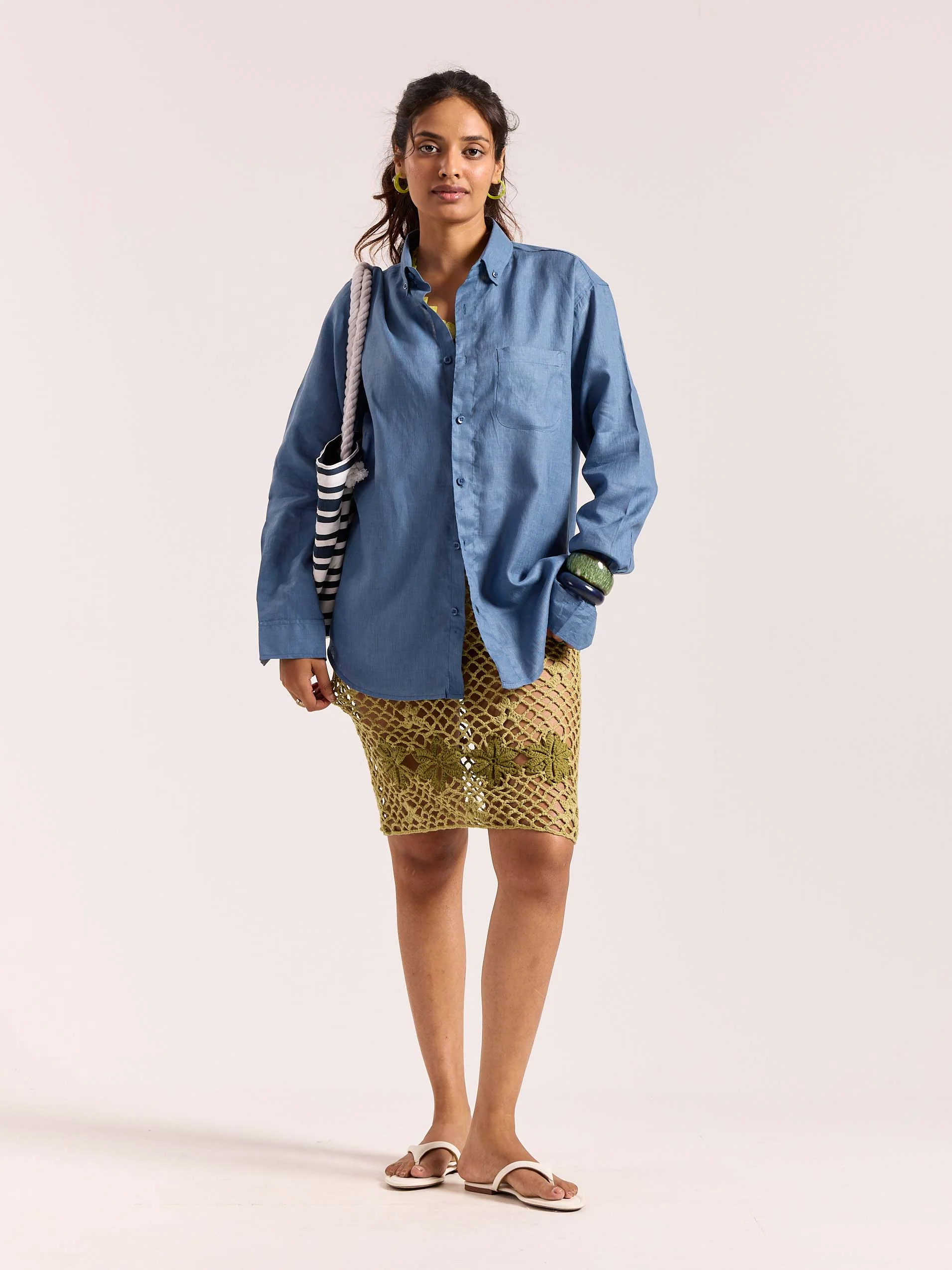 Dusty Blue 60s Lea Linen Shirt - Image 2