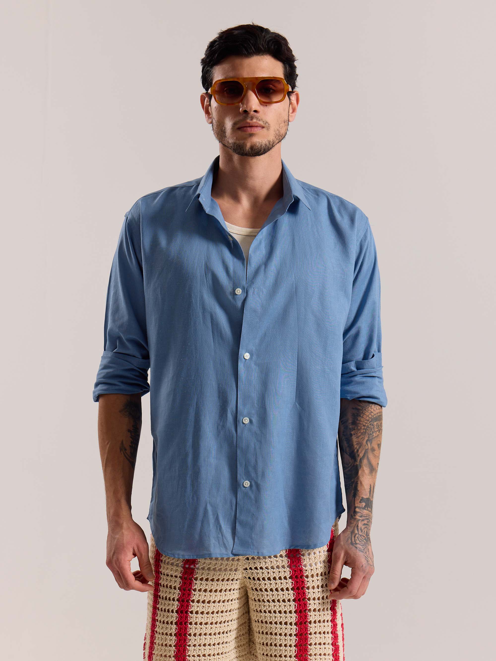 Dusty Blue Linen-blend Shirt (Pre-Order) - Image 3