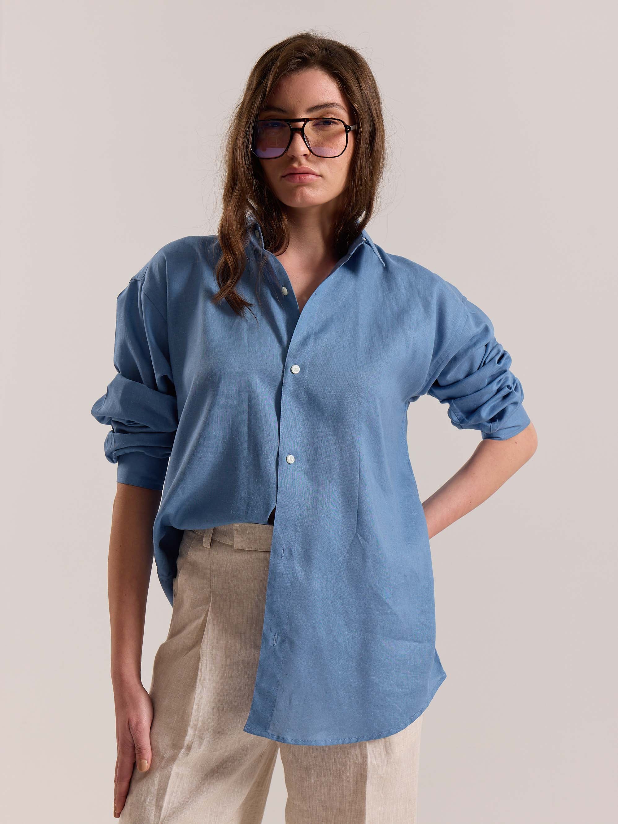 Dusty Blue Linen-blend Shirt (Pre-Order) - Image 4