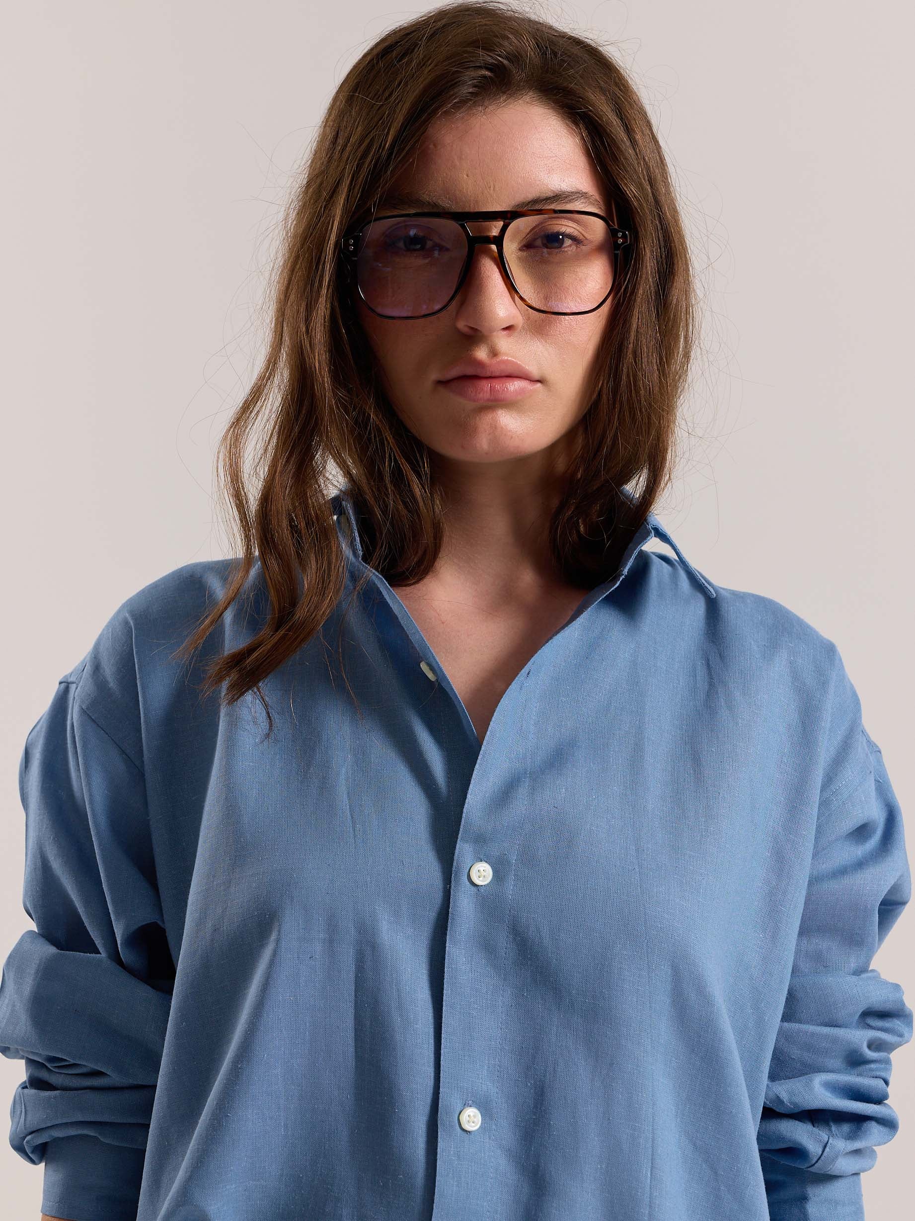 Dusty Blue Linen-blend Shirt (Pre-Order) - Image 6