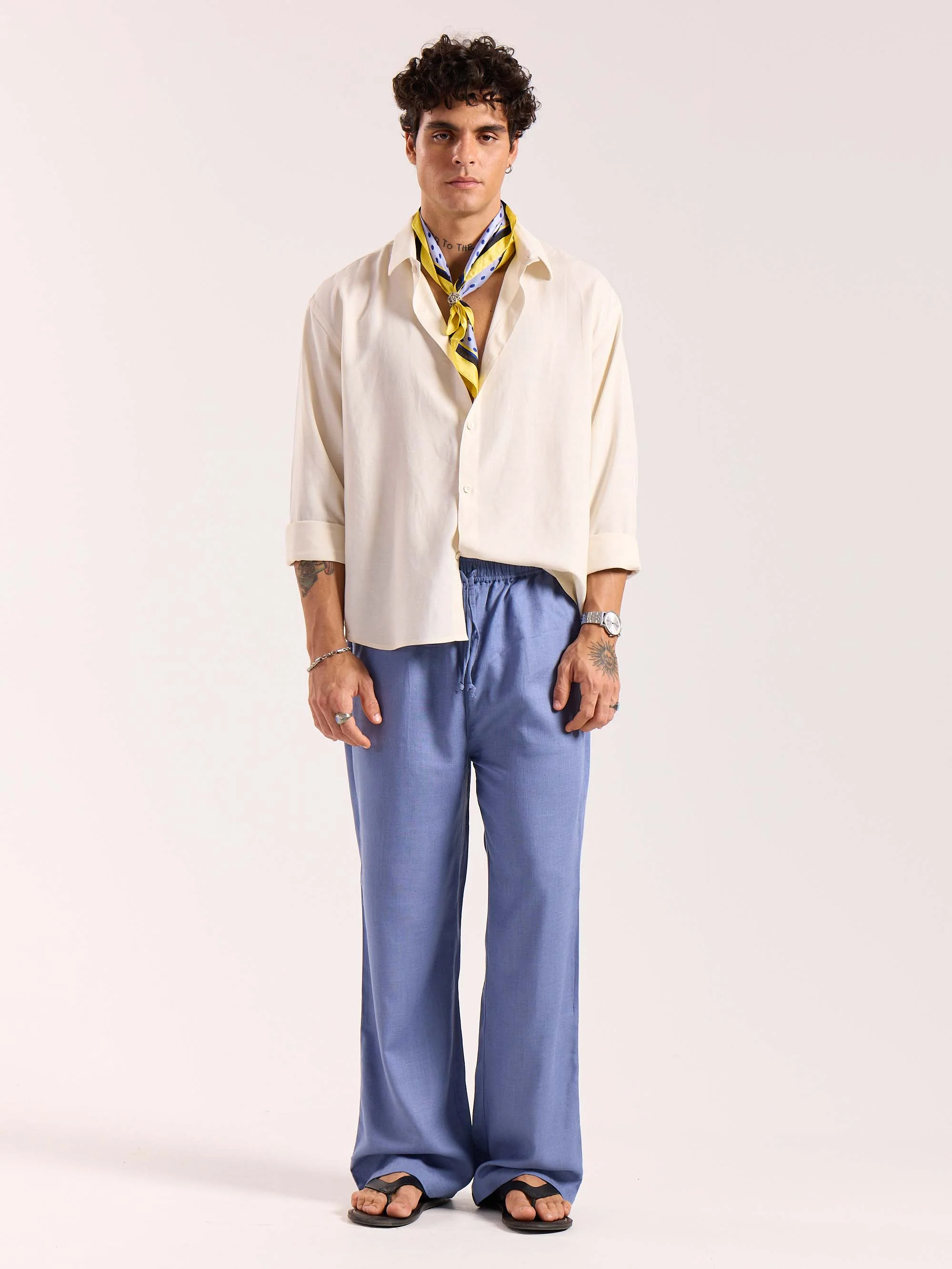 Dusty Blue Linen Pull-on Pants