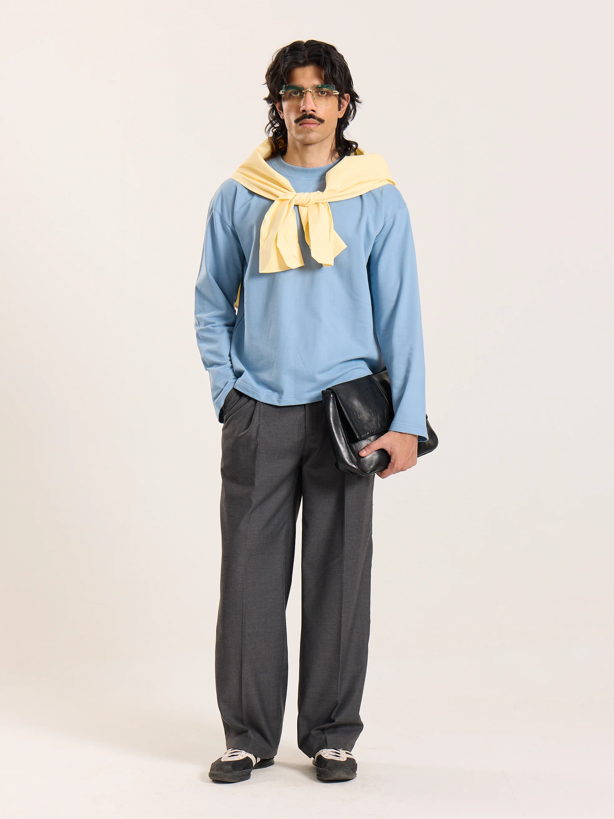 Dusty Blue Loose Fit Cropped T-Shirt
