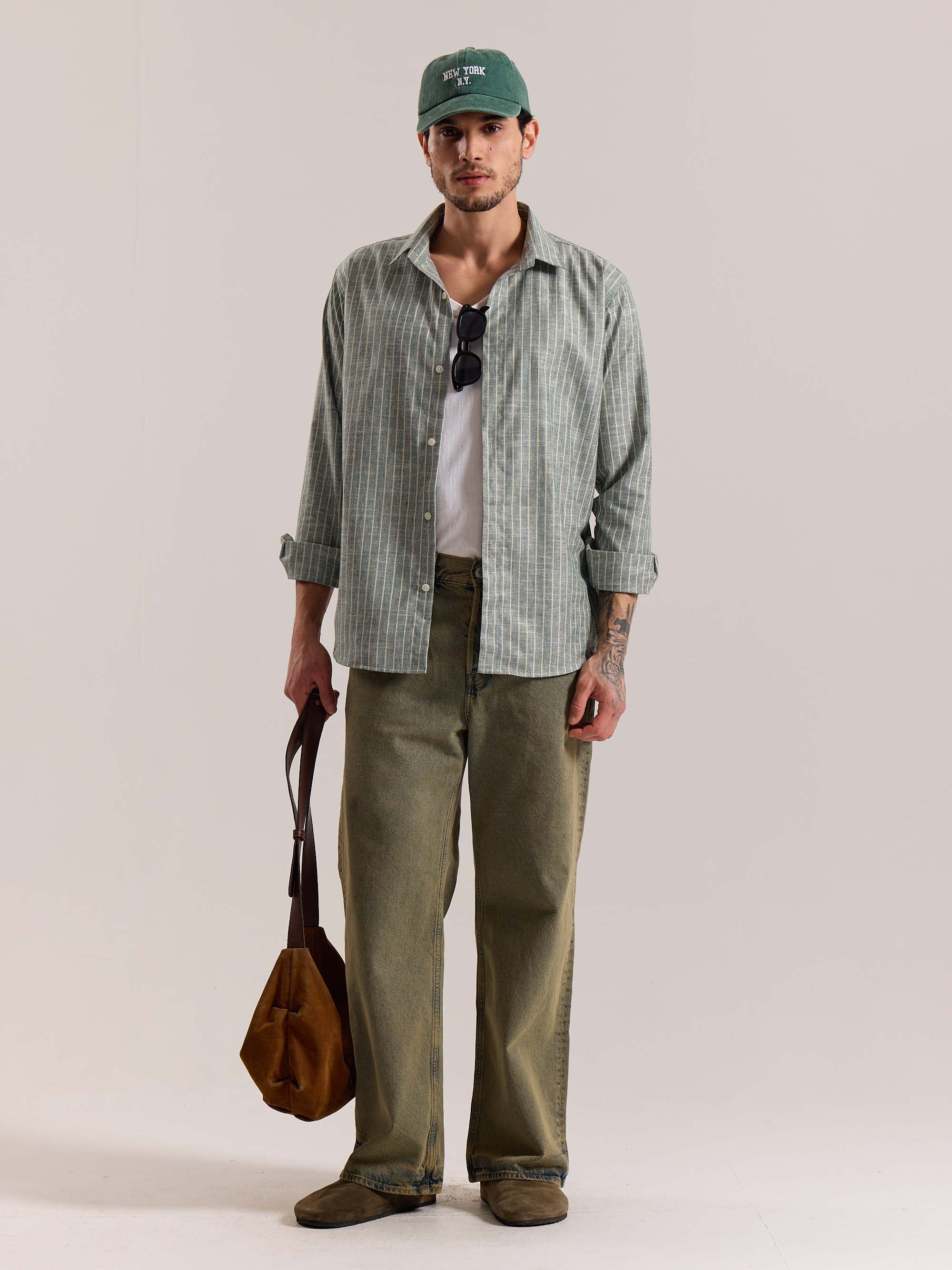 Green Striped Linen-blend Shirt (Pre-Order)