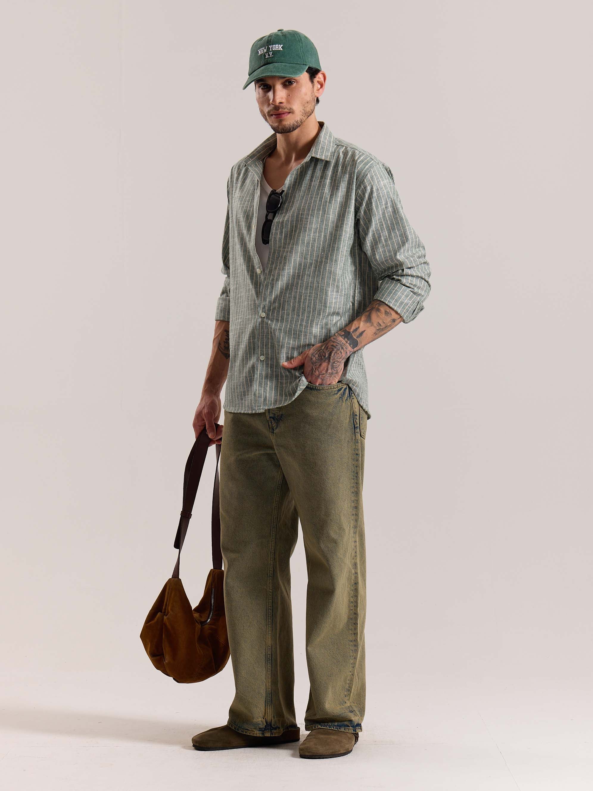Green Striped Linen-blend Shirt (Pre-Order) - Image 5