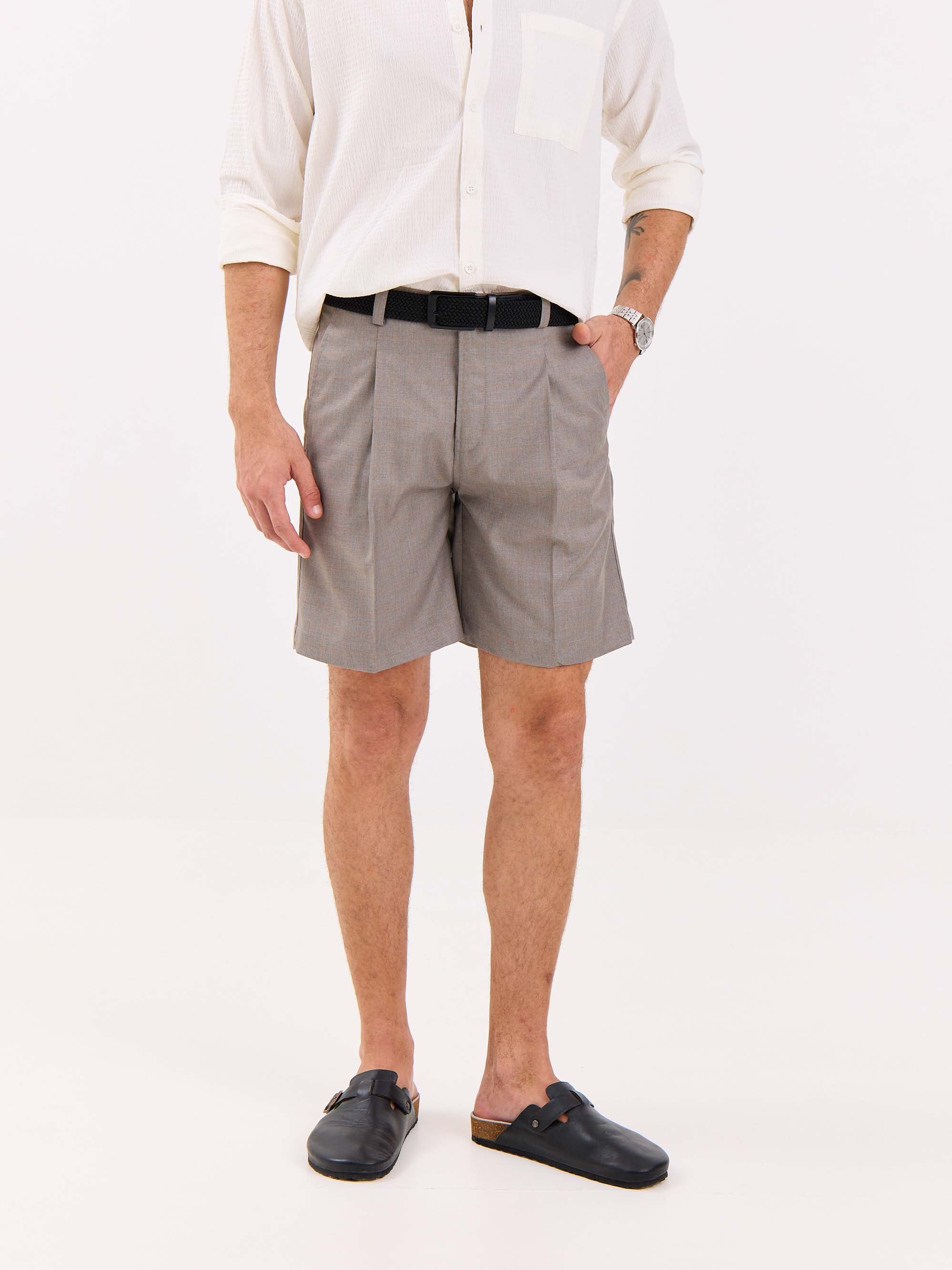 Grey Checked Trouser Shorts - Image 2