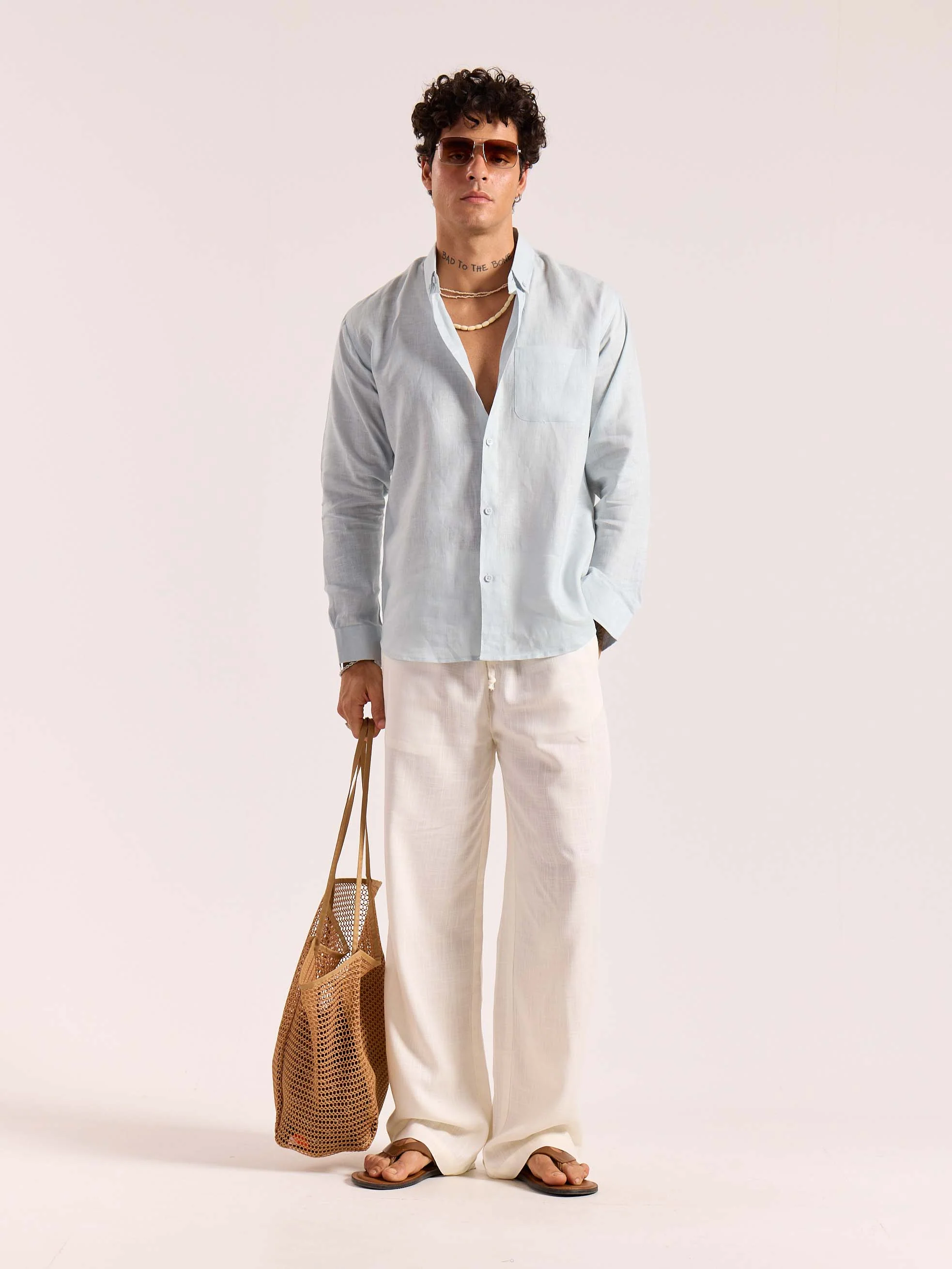 Ice Blue 60s Lea Linen Shirt