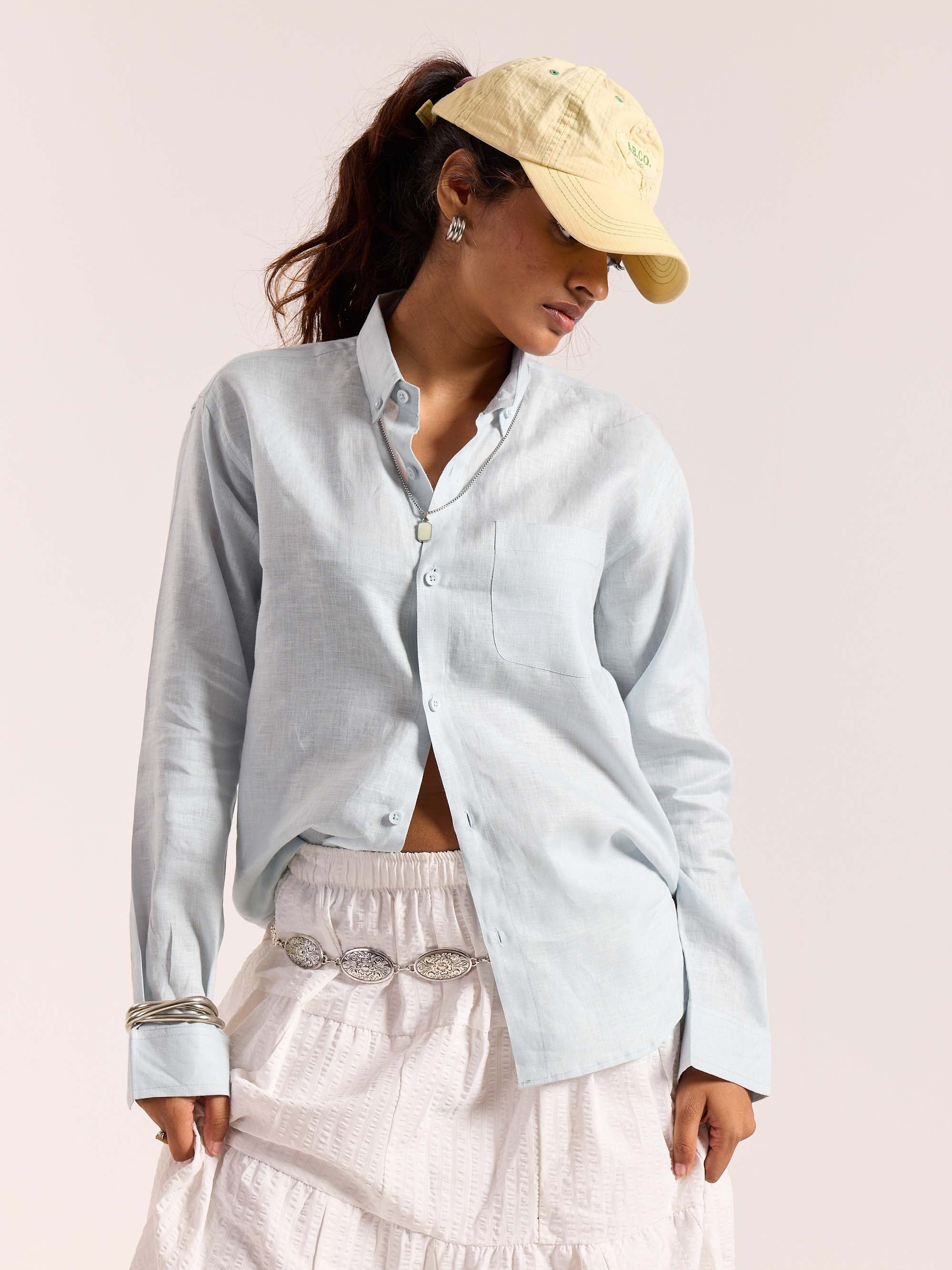 Ice Blue 60s Lea Linen Shirt - Image 4