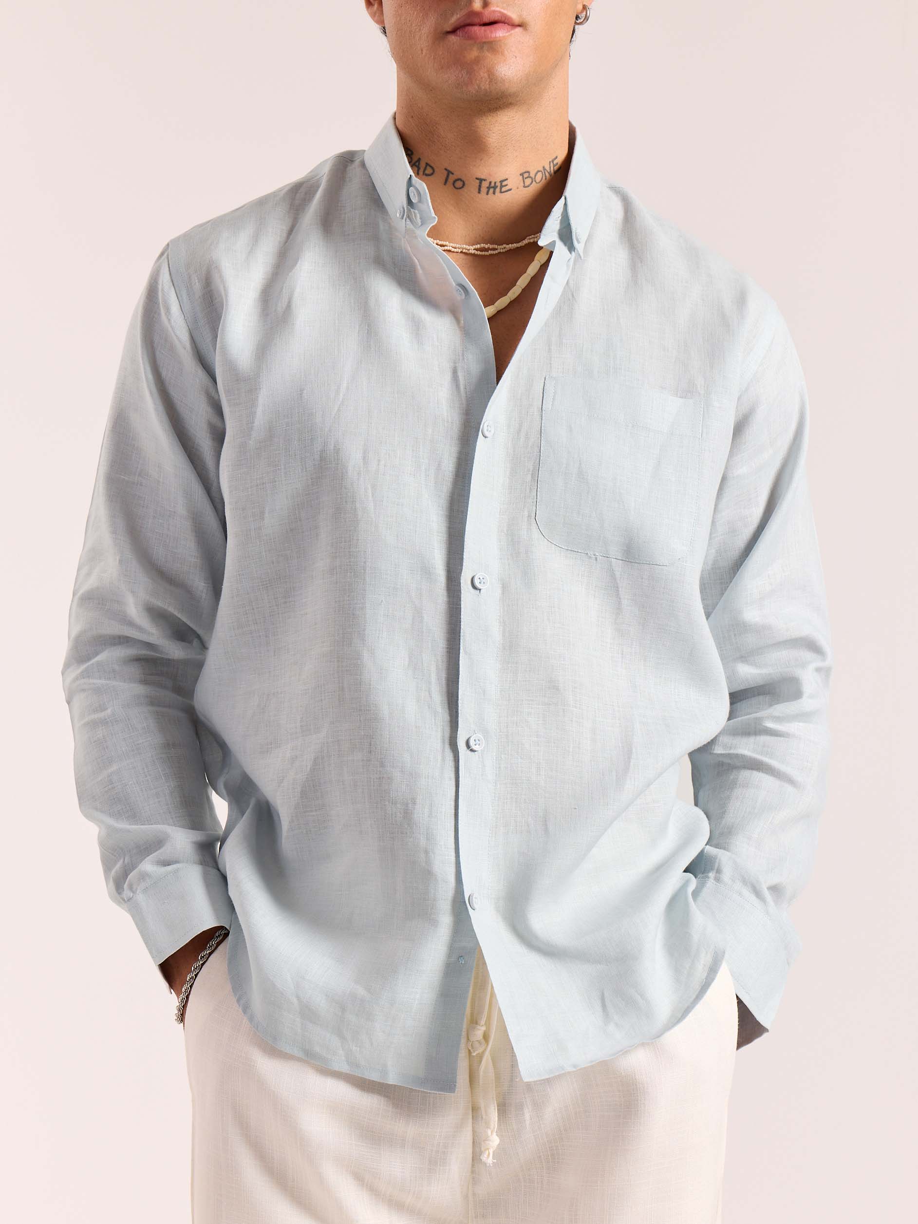 Ice Blue 60s Lea Linen Shirt - Image 6