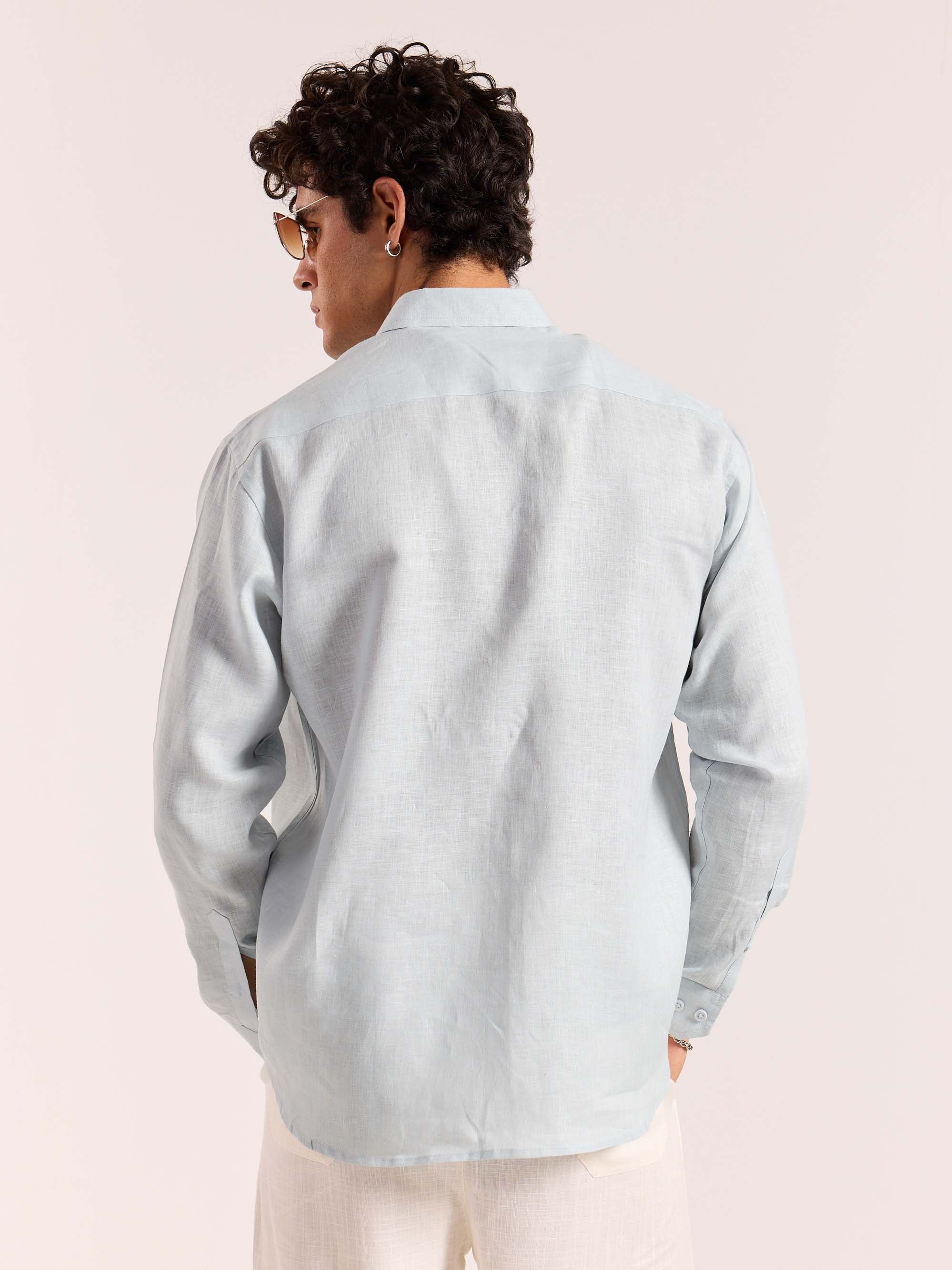 Ice Blue 60s Lea Linen Shirt - Image 8
