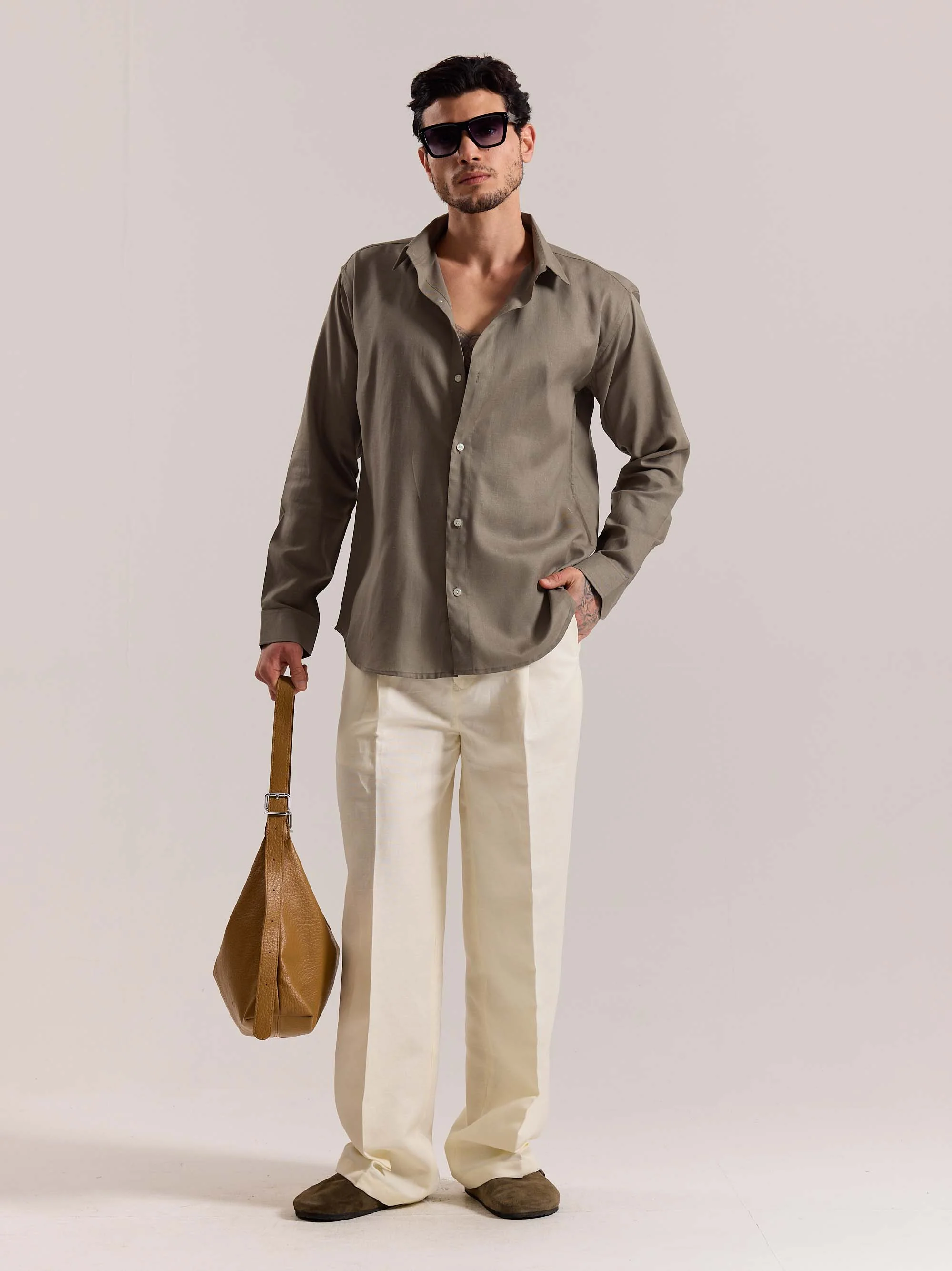 Khaki Green Linen-blend Shirt (Pre-Order)