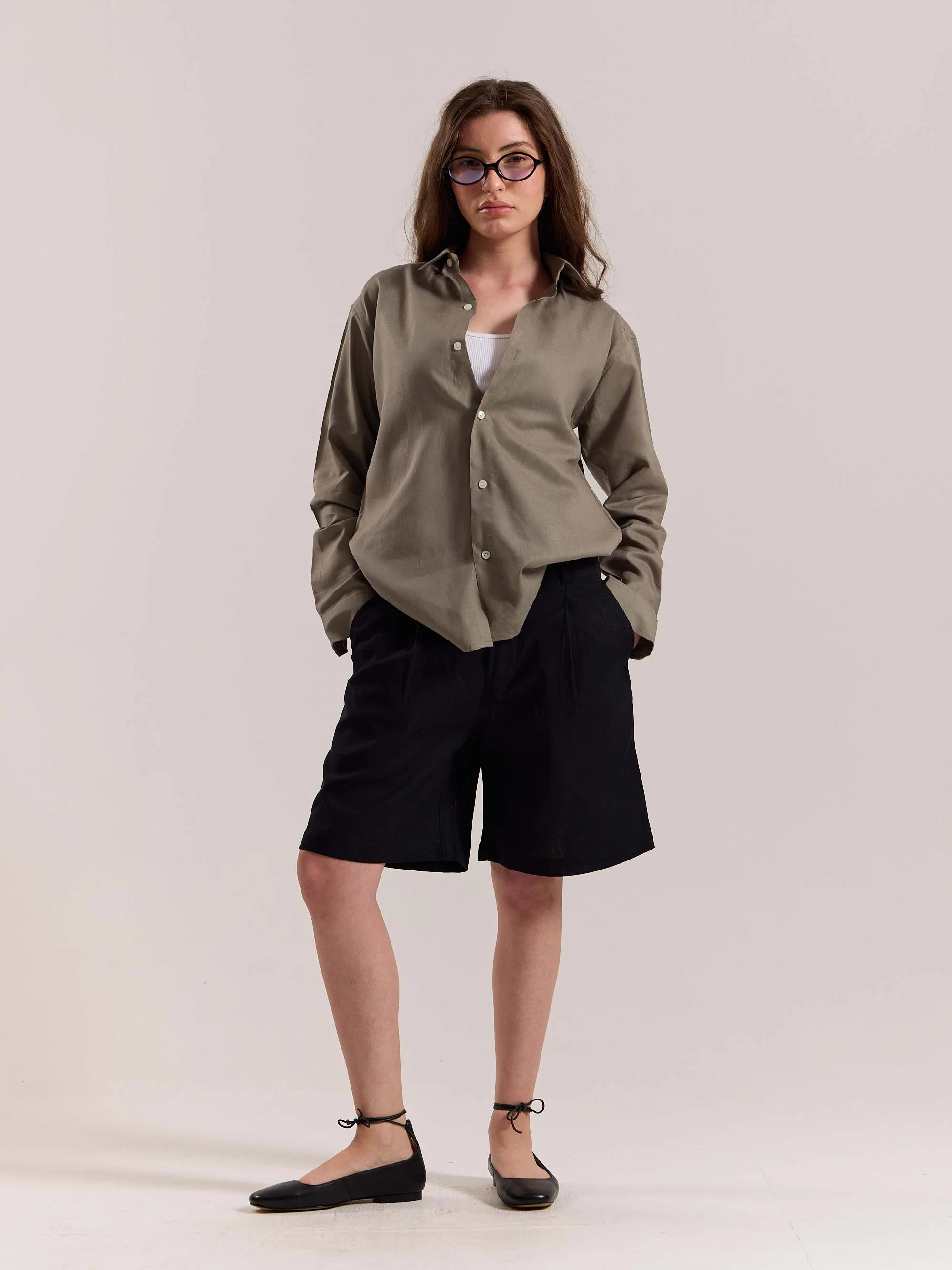 Khaki Green Linen-blend Shirt (Pre-Order) - Image 2