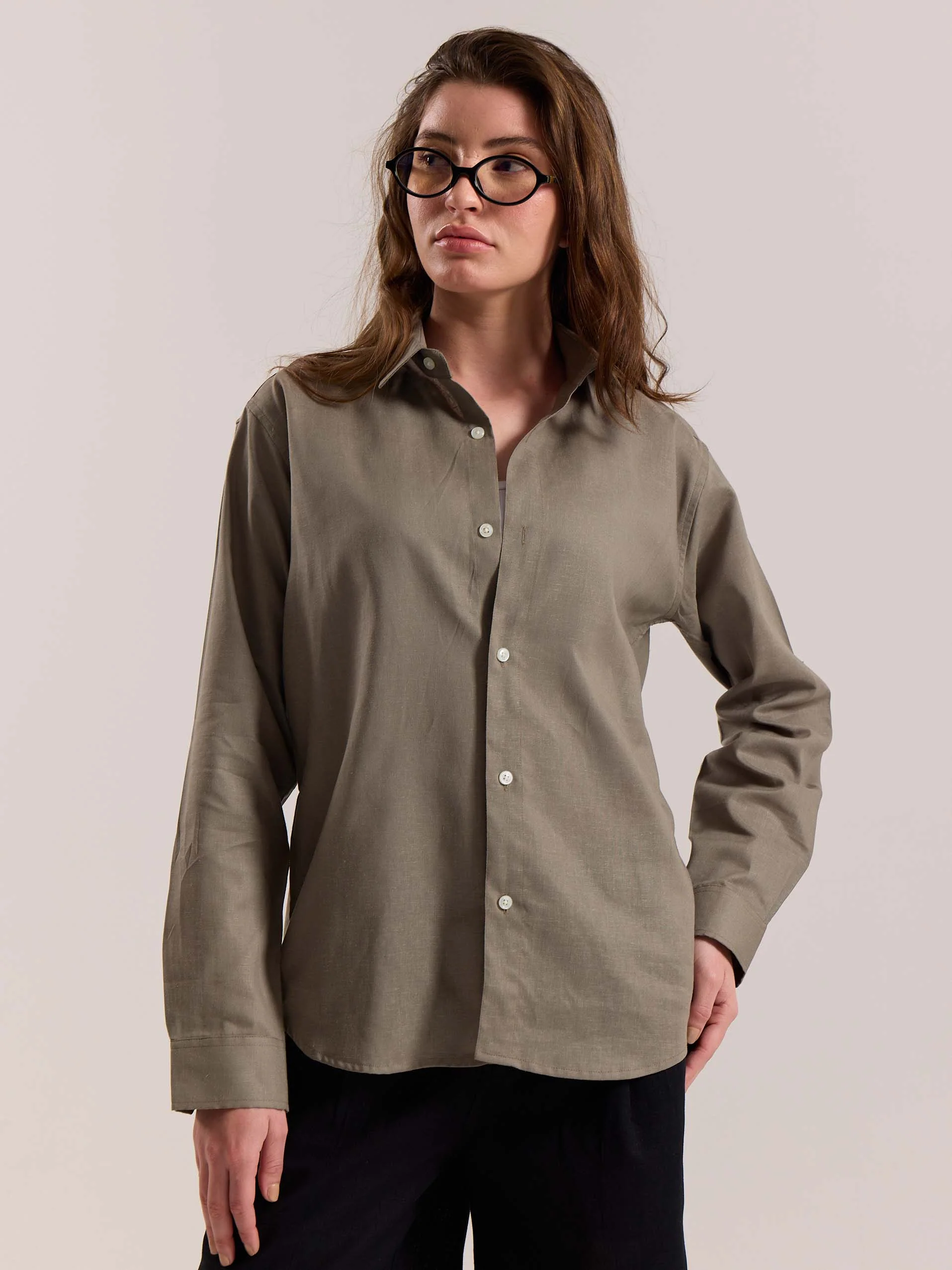 Khaki Green Linen-blend Shirt (Pre-Order) - Image 4