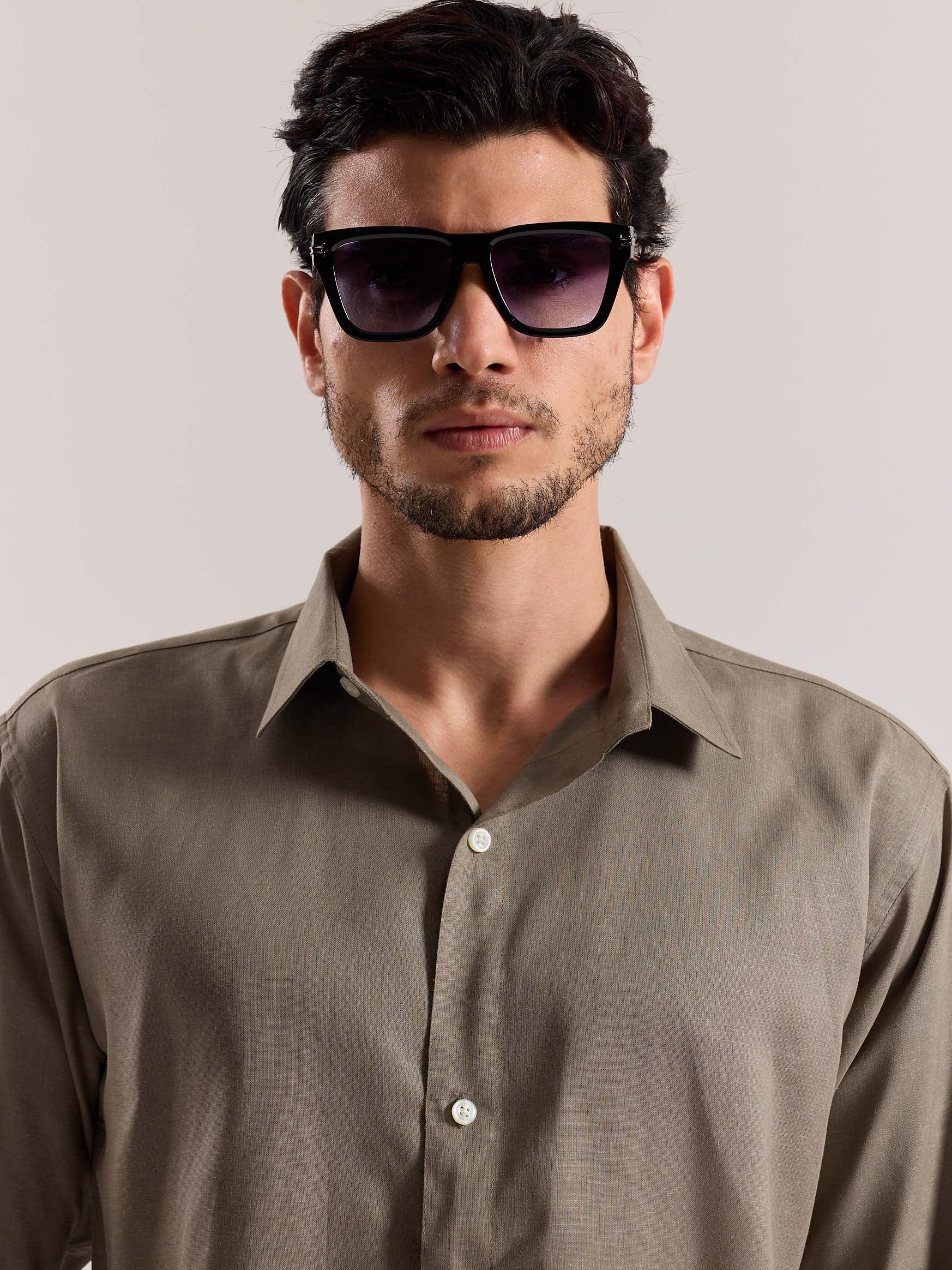 Khaki Green Linen-blend Shirt (Pre-Order) - Image 5