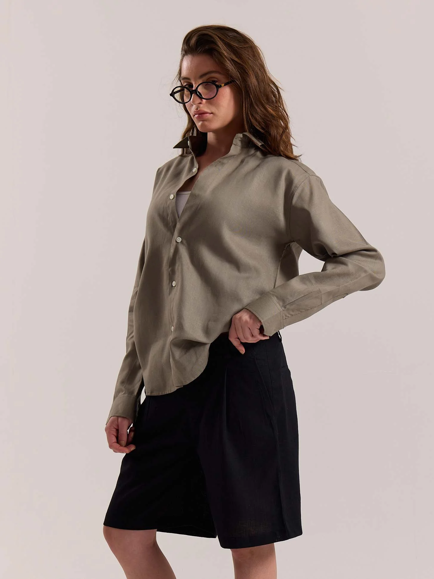 Khaki Green Linen-blend Shirt (Pre-Order) - Image 7