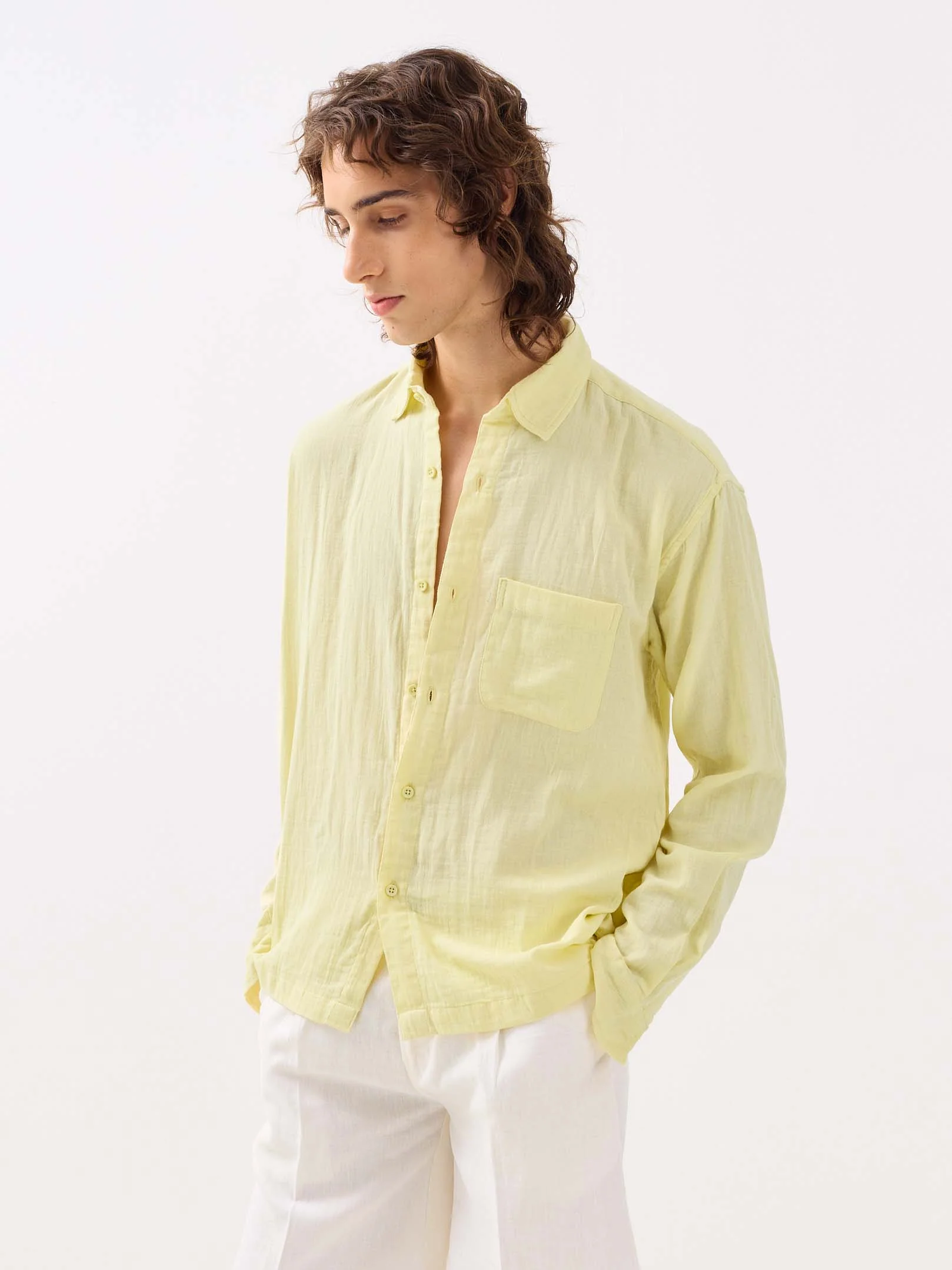 Lemon Yellow Gauze Holiday Shirt - Image 4