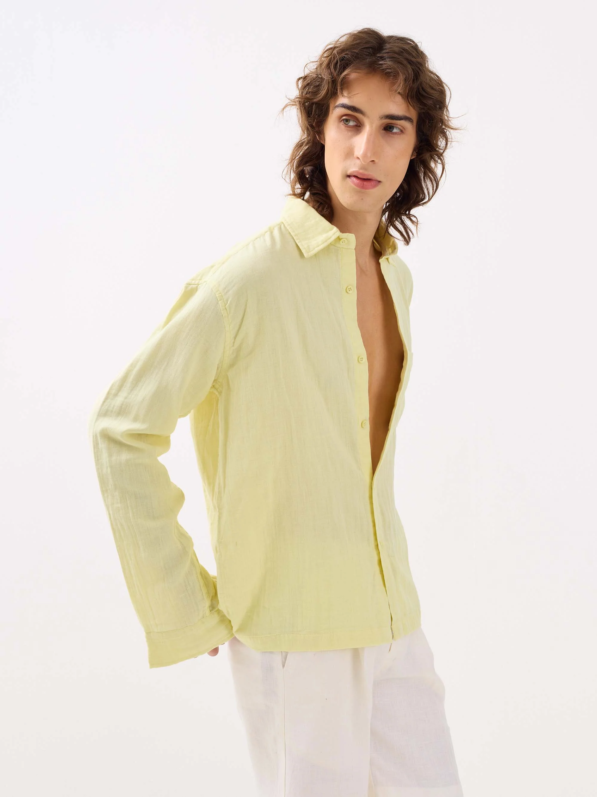 Lemon Yellow Gauze Holiday Shirt - Image 5