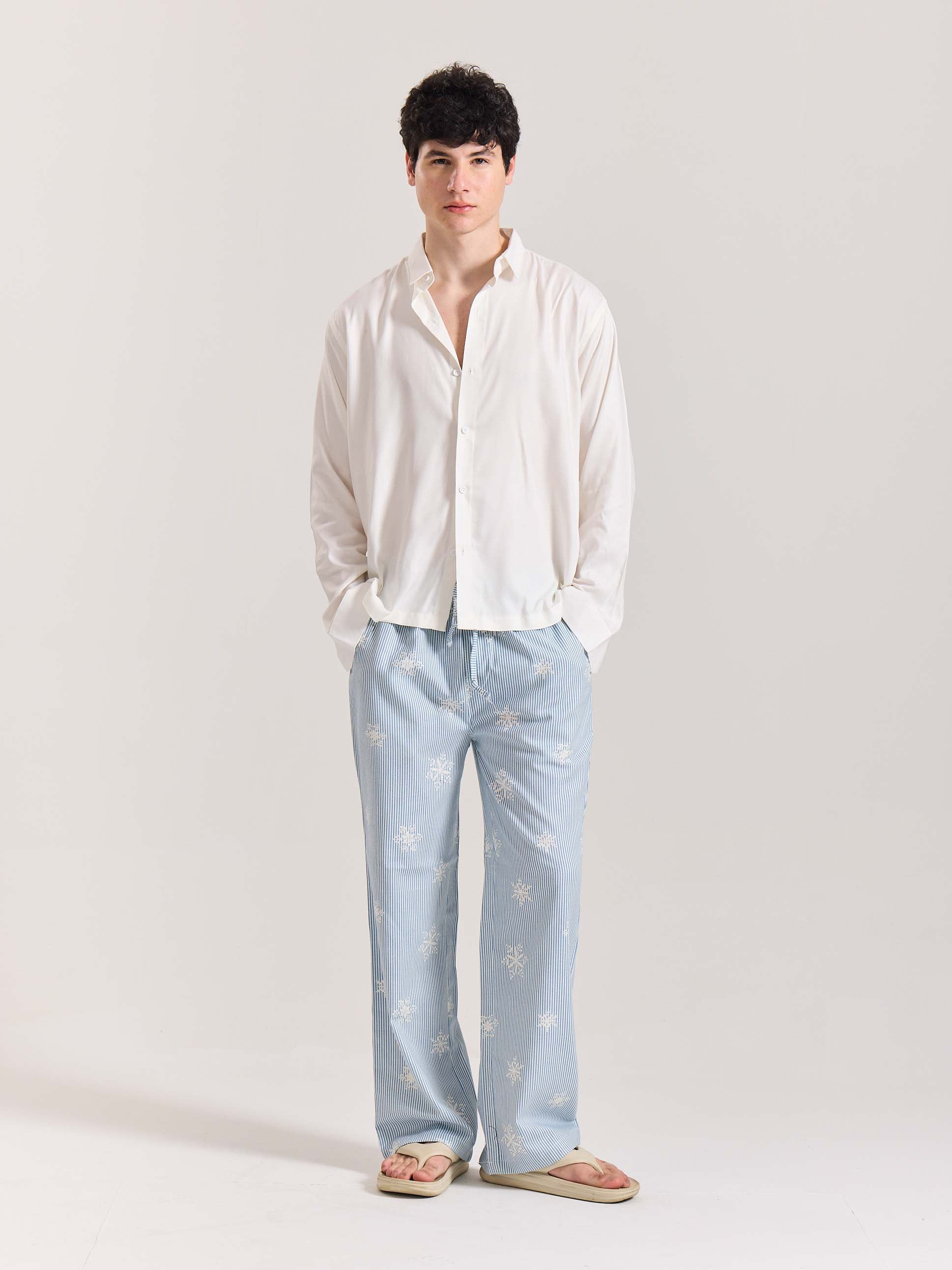 Light Blue Striped Snowflake Pull-on Pants