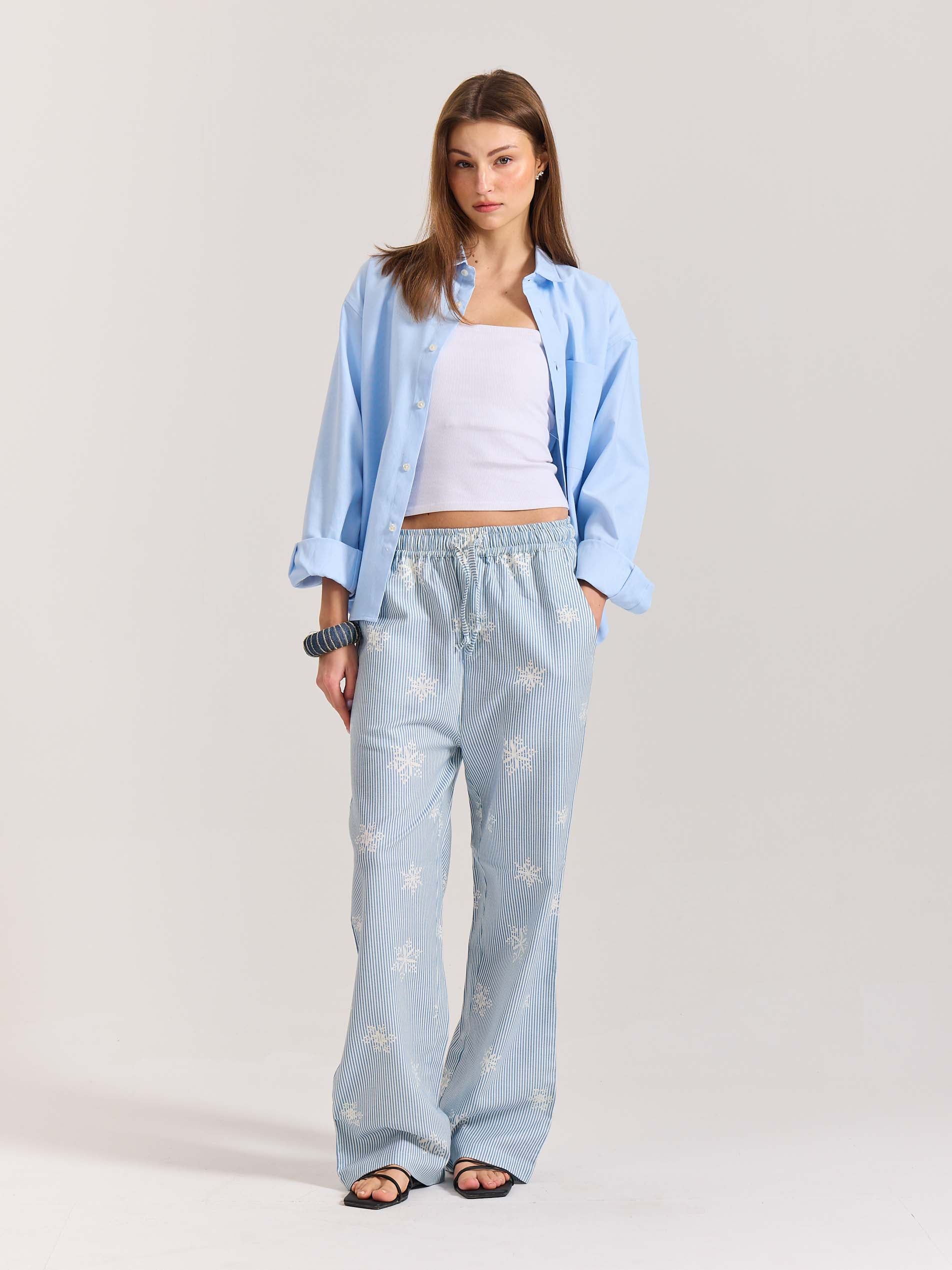 Light Blue Striped Snowflake Pull-on Pants - Image 2