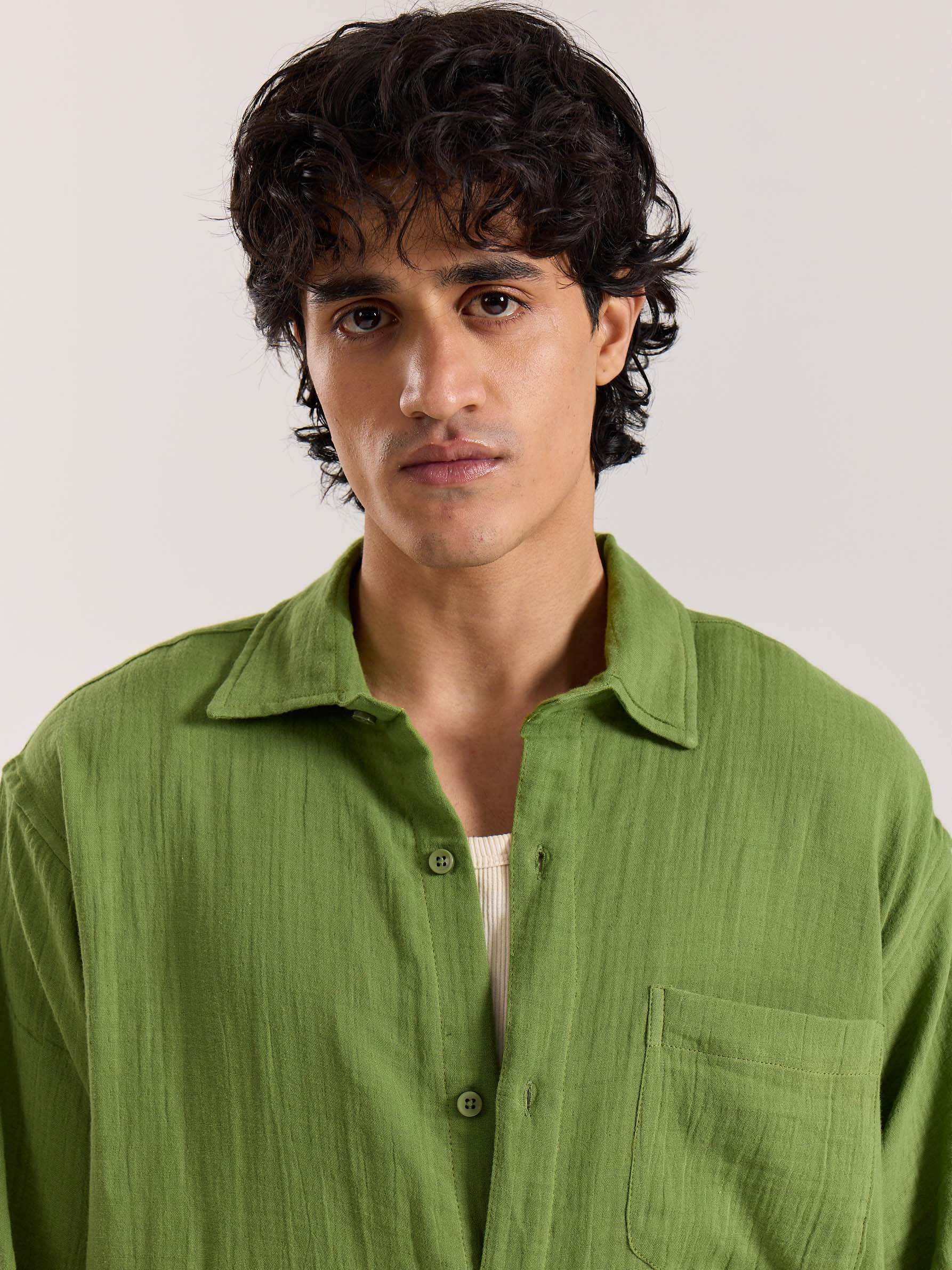 Light Green Gauze Holiday Shirt - Image 3