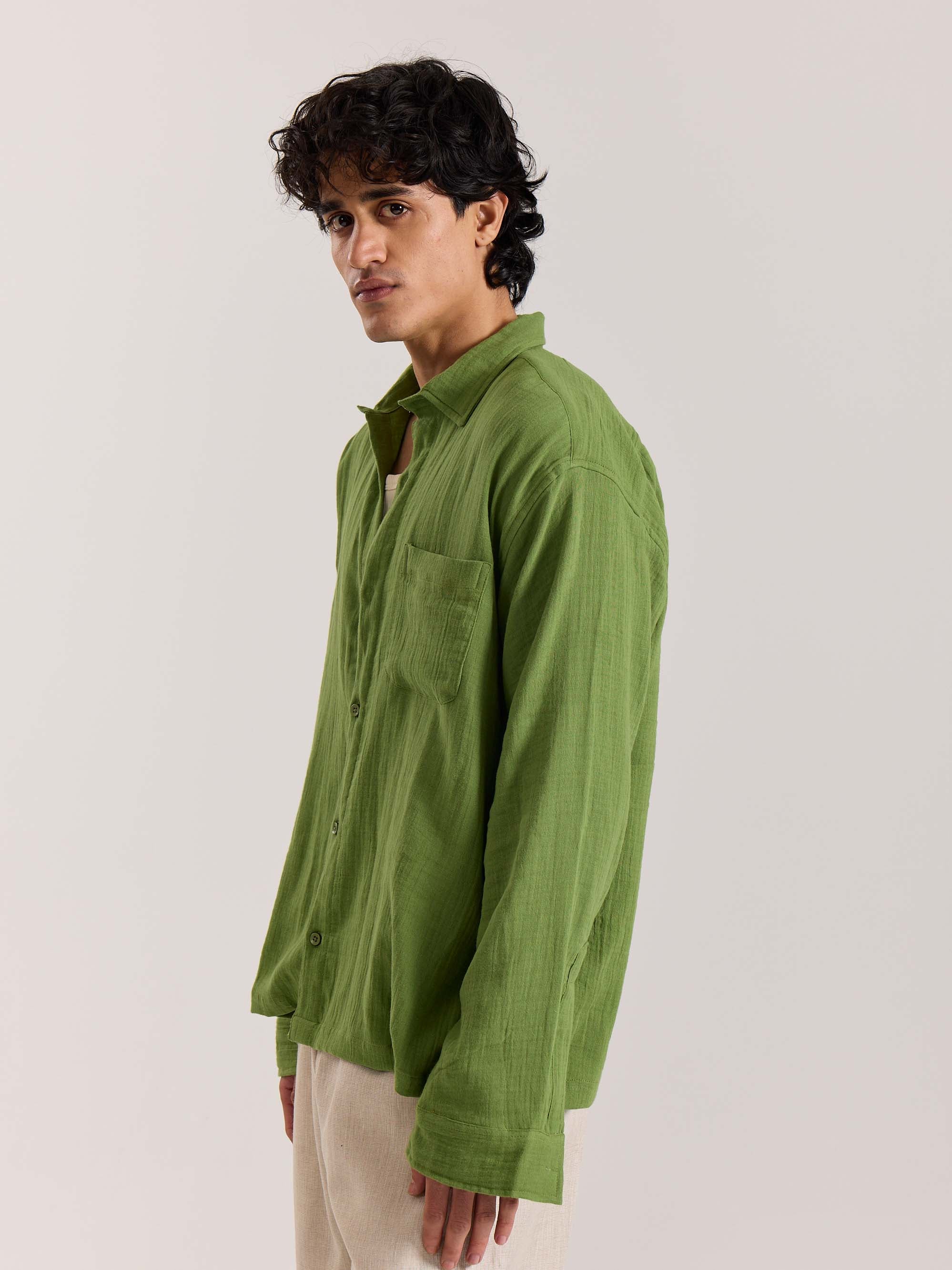 Light Green Gauze Holiday Shirt - Image 4