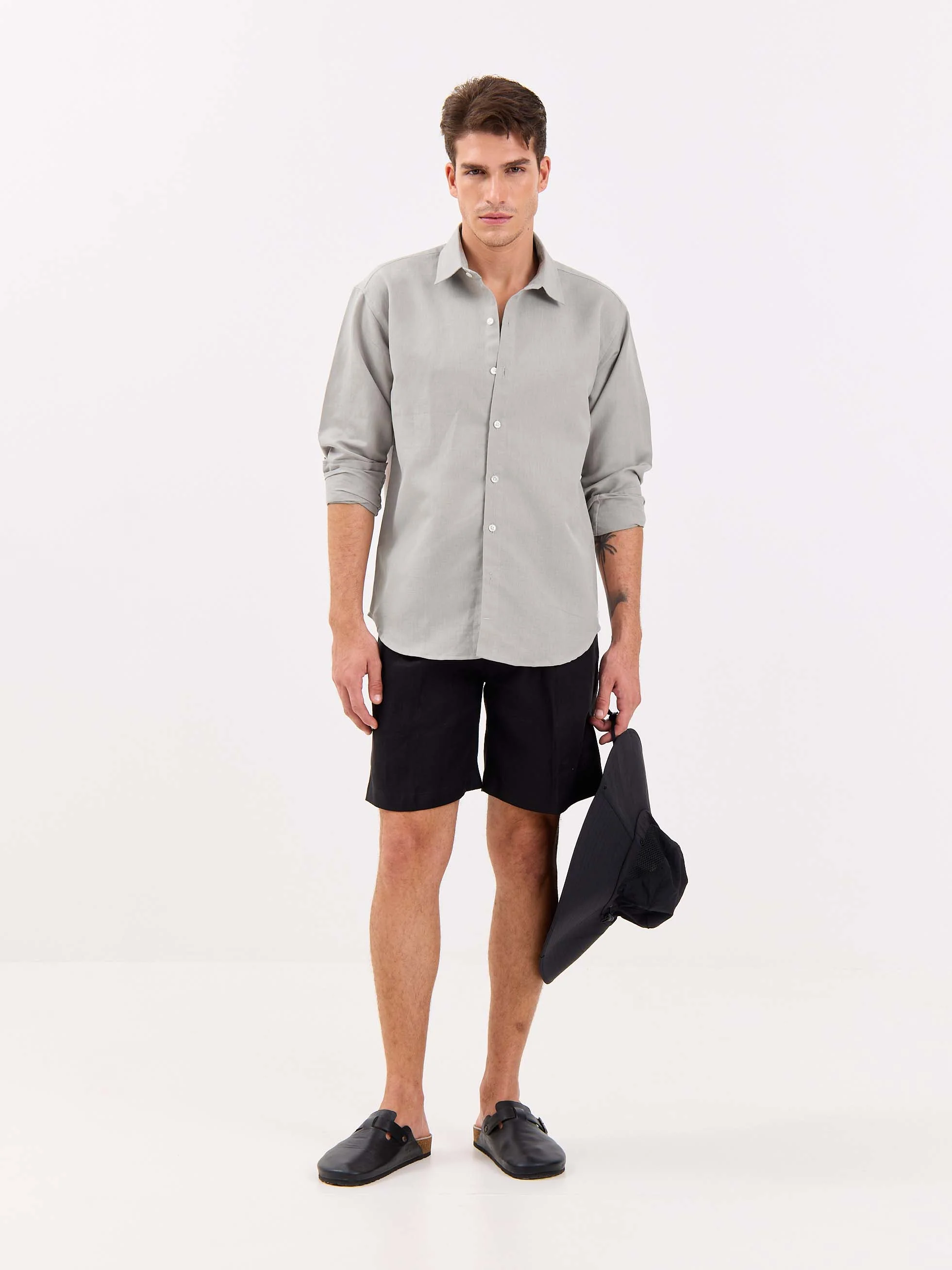 Light Grey Linen-blend Shirt