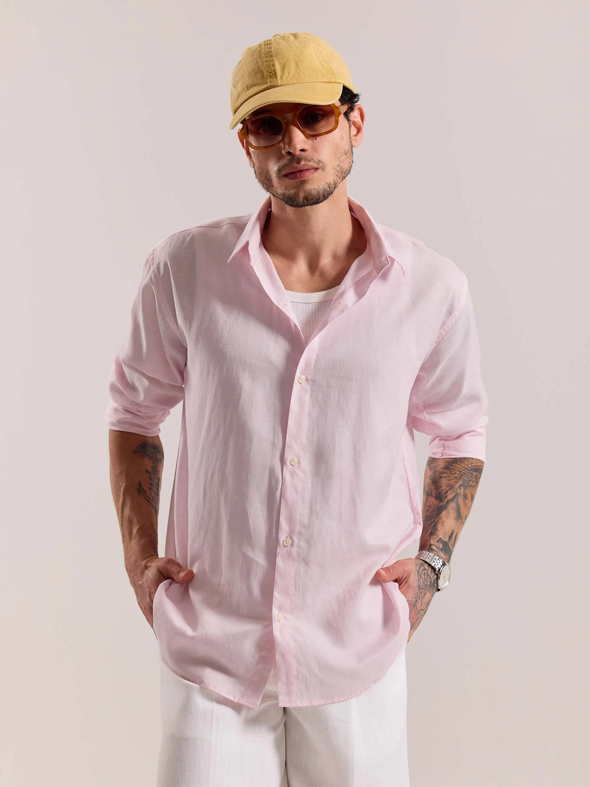 Light Pink Linen-blend Shirt (Pre-Order) - Image 3