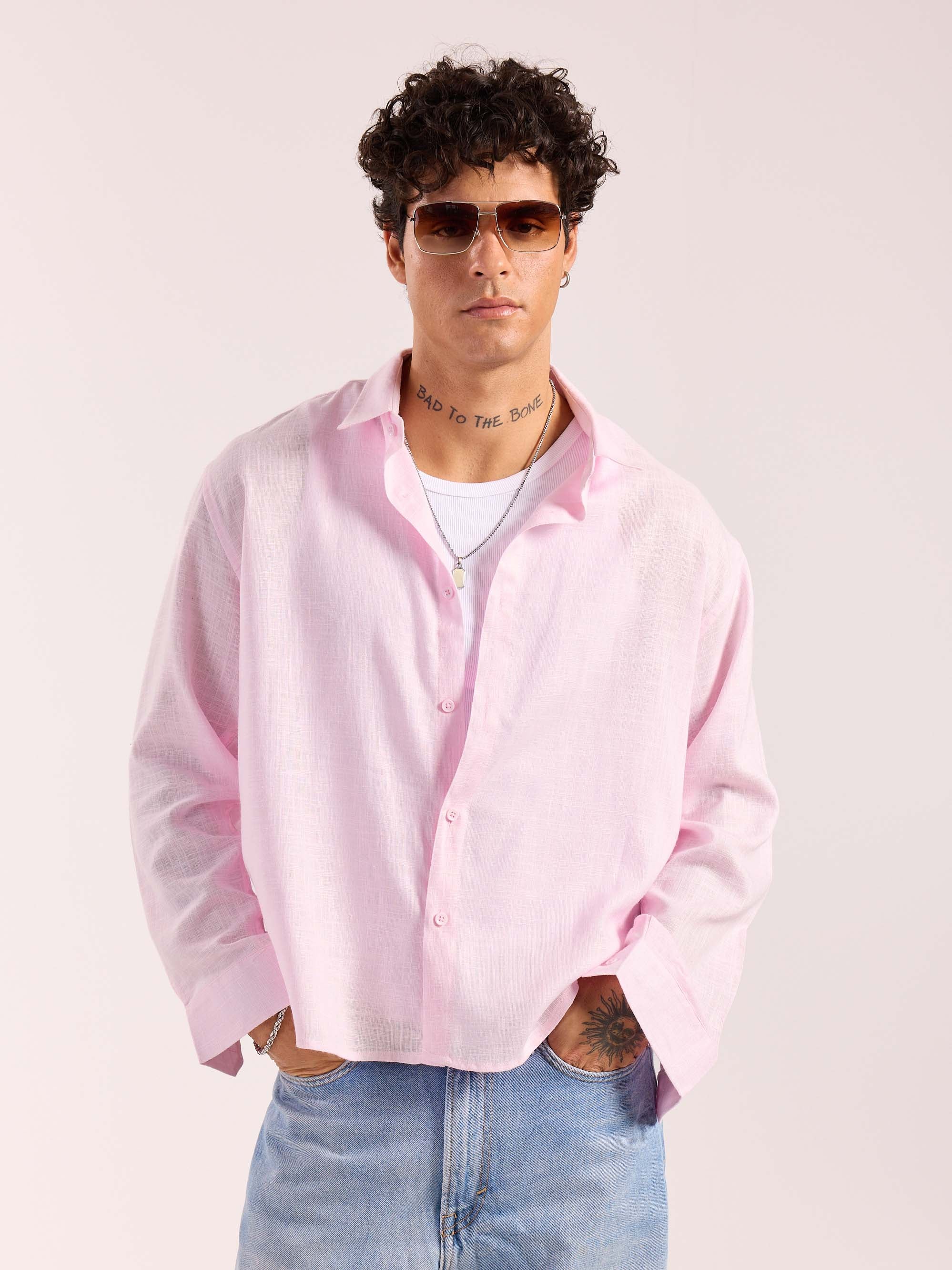 Light Pink Linen Cropped Shirt - Image 2