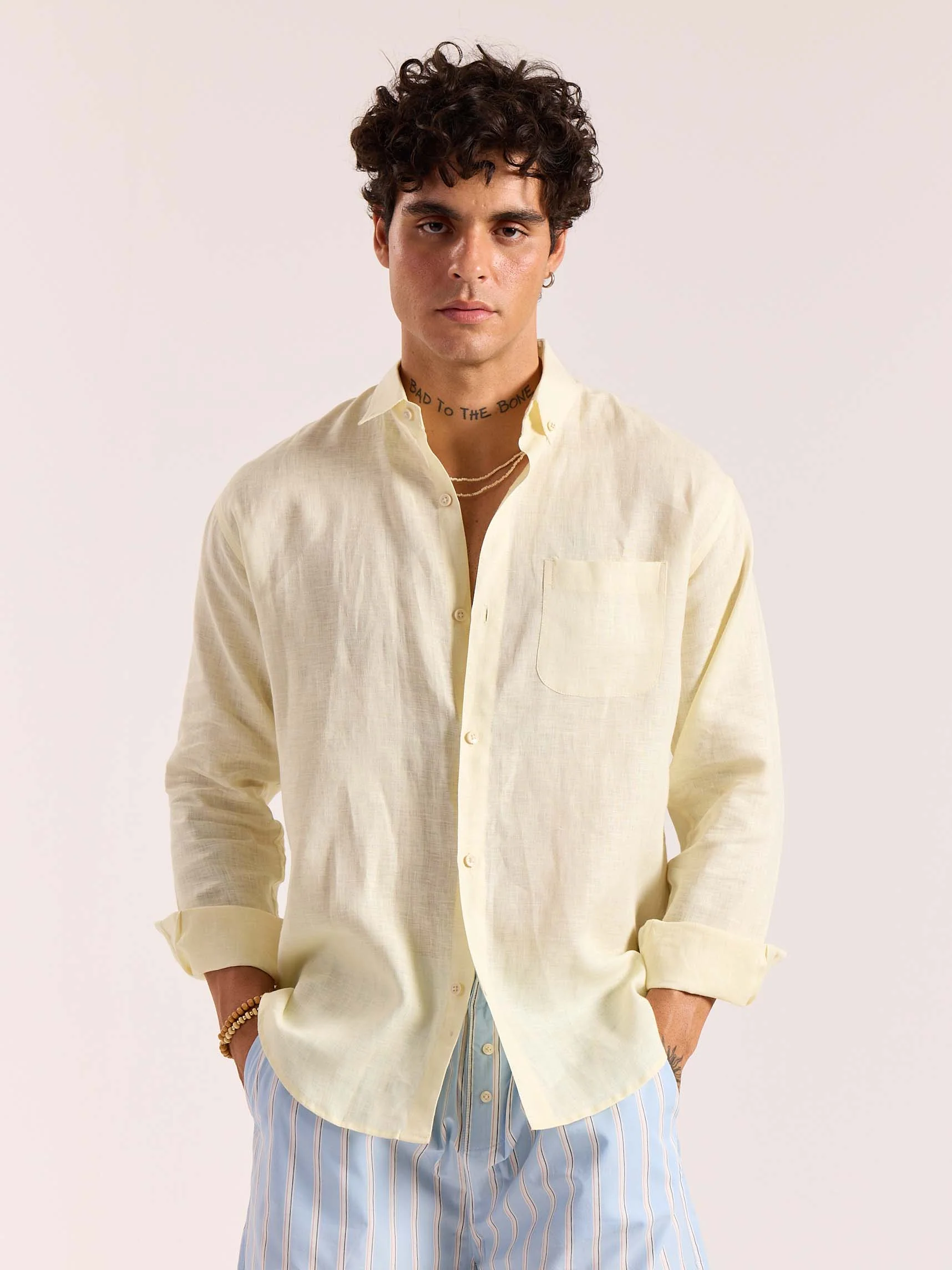 Light Yellow 60s Lea Linen Shirt - Image 3