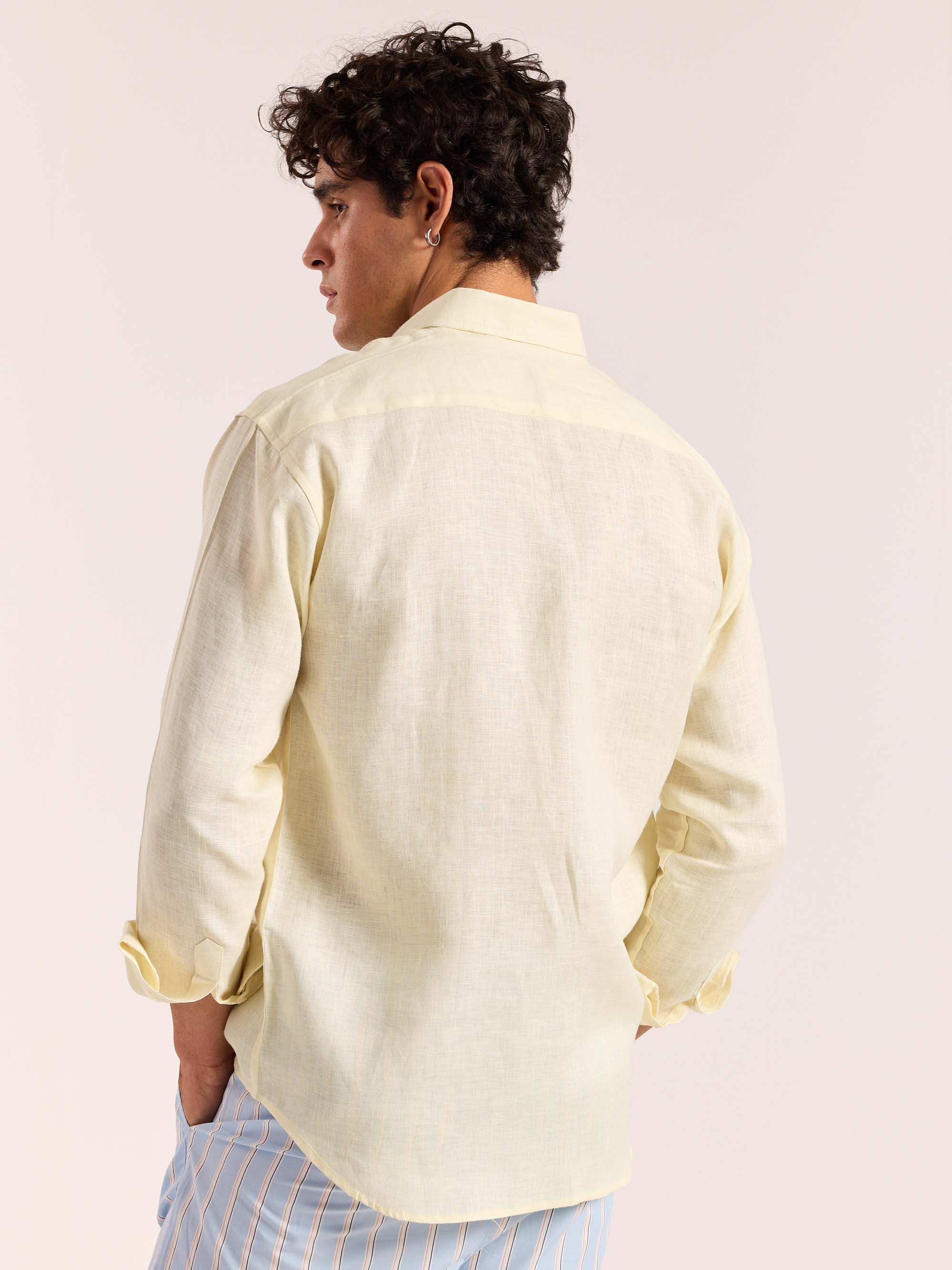 Light Yellow 60s Lea Linen Shirt - Image 8